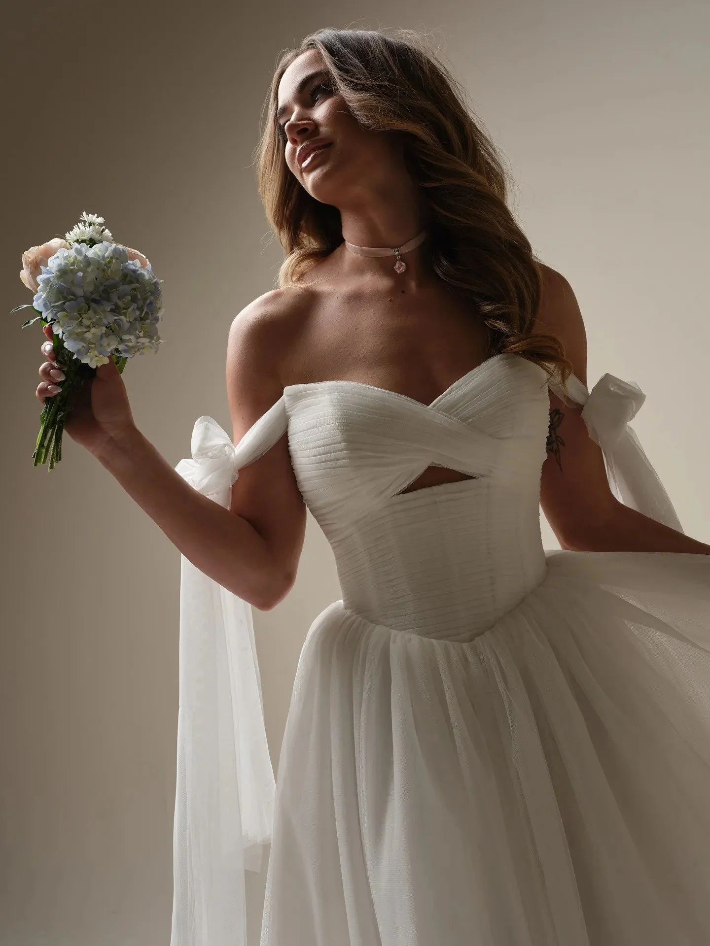 Pleated Keyhole ballgown with Tulle
