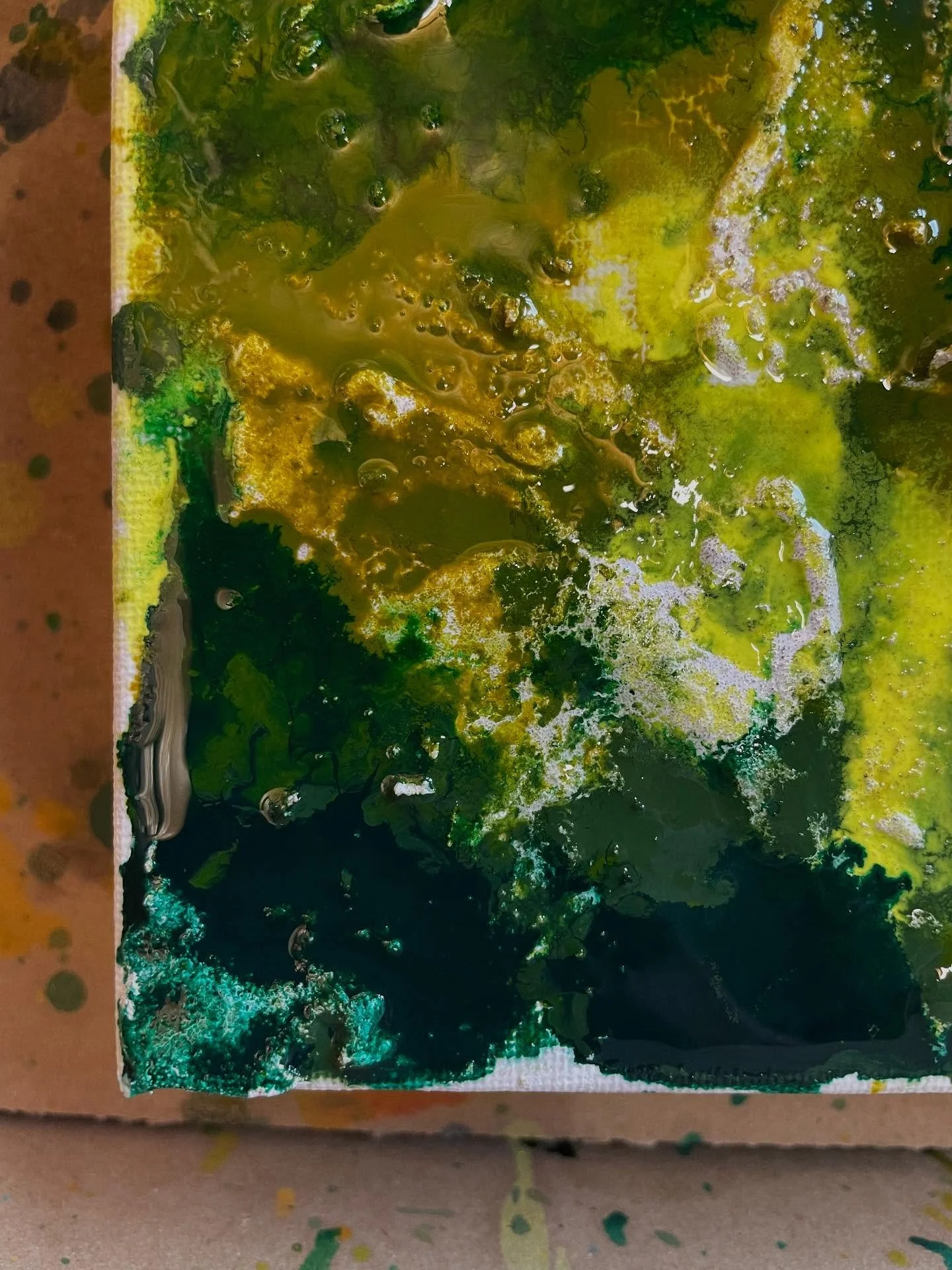 Latest work on my geothermal series, it’s really coming to life now! I was just going to stick to some smaller pieces for this series but I feel like I want to take it further, I’m not done with this technique and these colours yet, there
