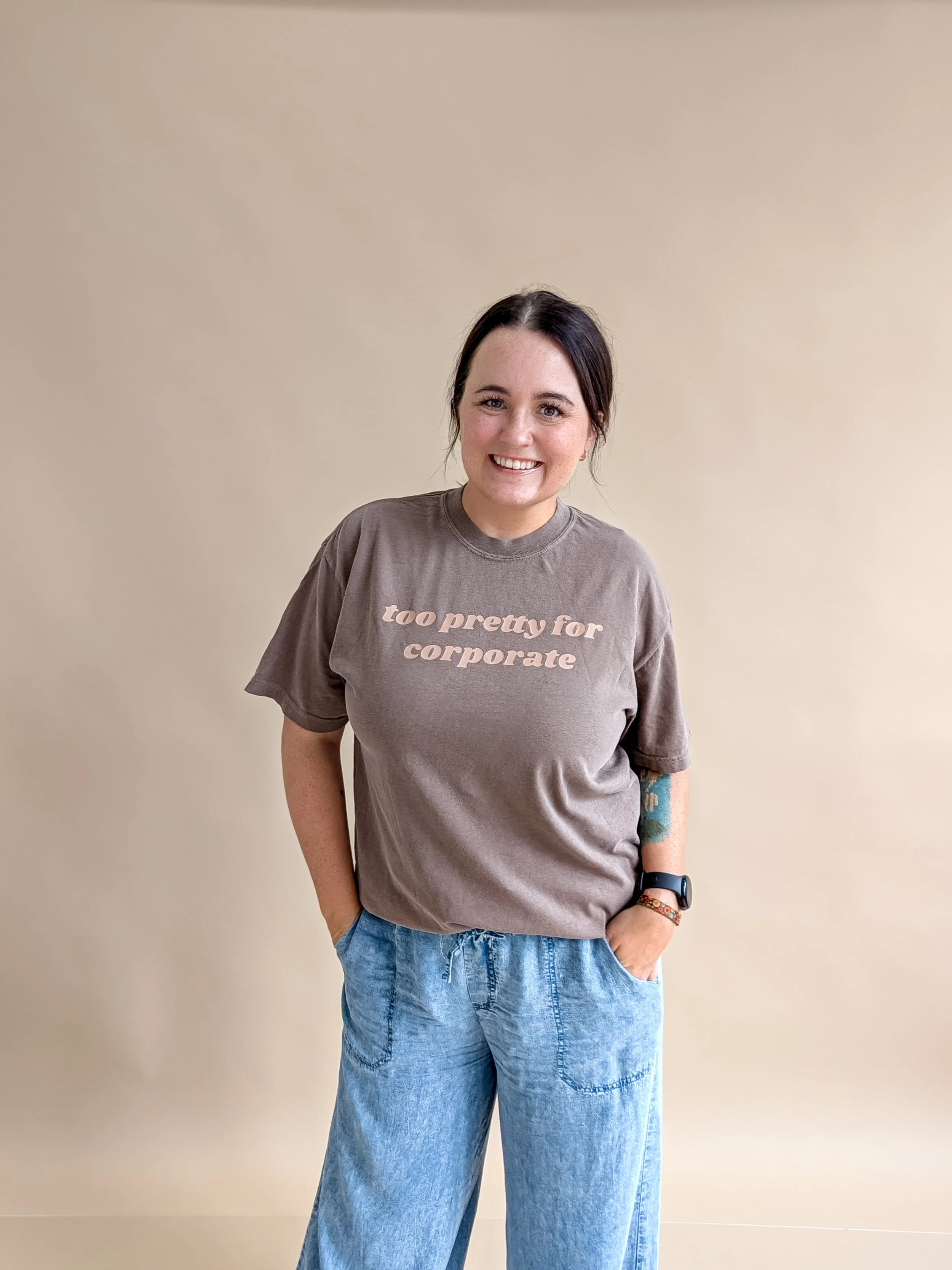 Too Pretty Corporate Tee- Espresso