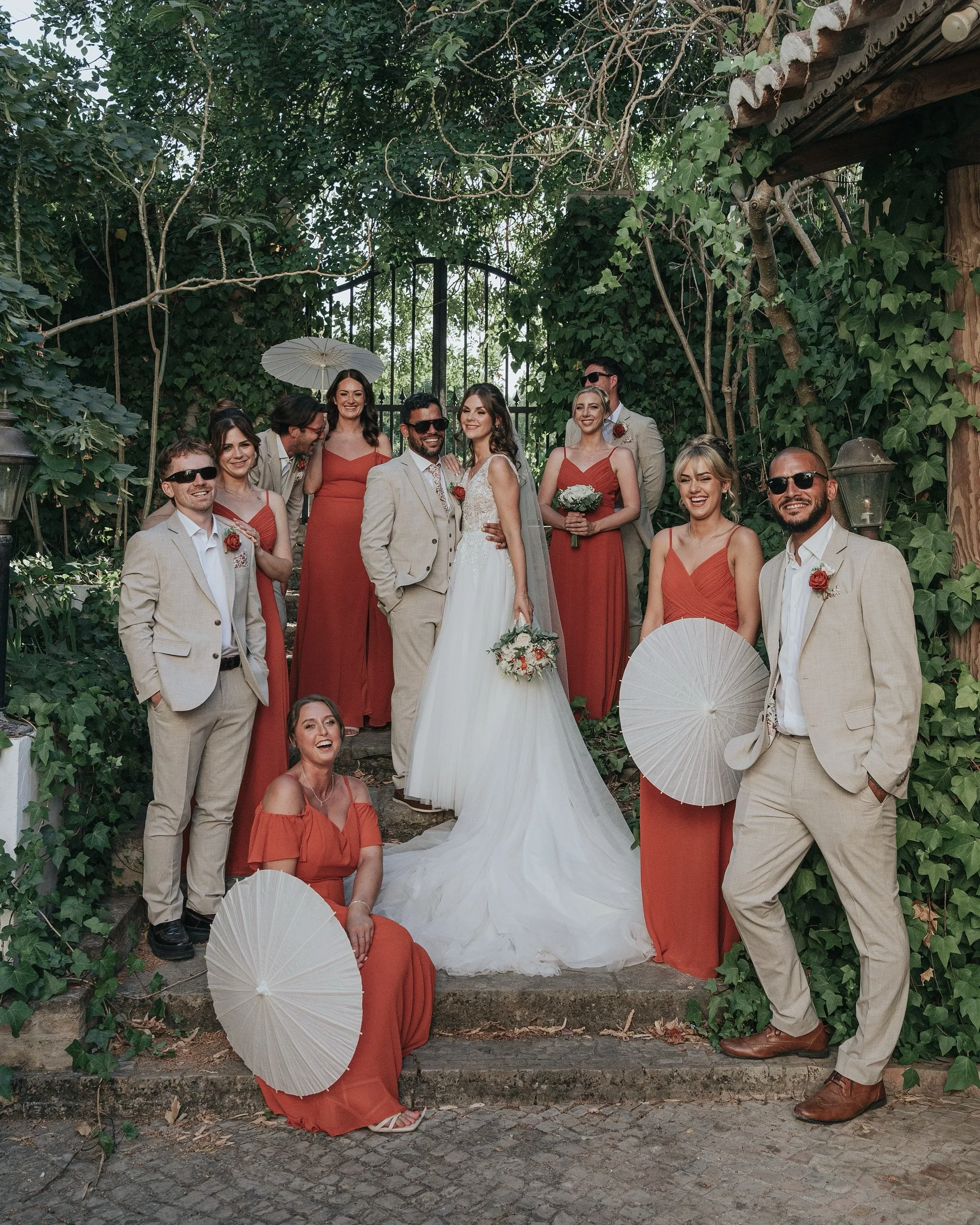 Danni and Henrique with their bridal party! 😎🪩

Photo | @catarinadiniz_ph 
Venue | @asfontesevents 
Videographer | @epsenses 
MUA | @andreiabarradas.makeup &amp; @joanacoelho.makeup 
Catering | @samcatering2020 
Celebrant | @thealgarvecelebrant 

?