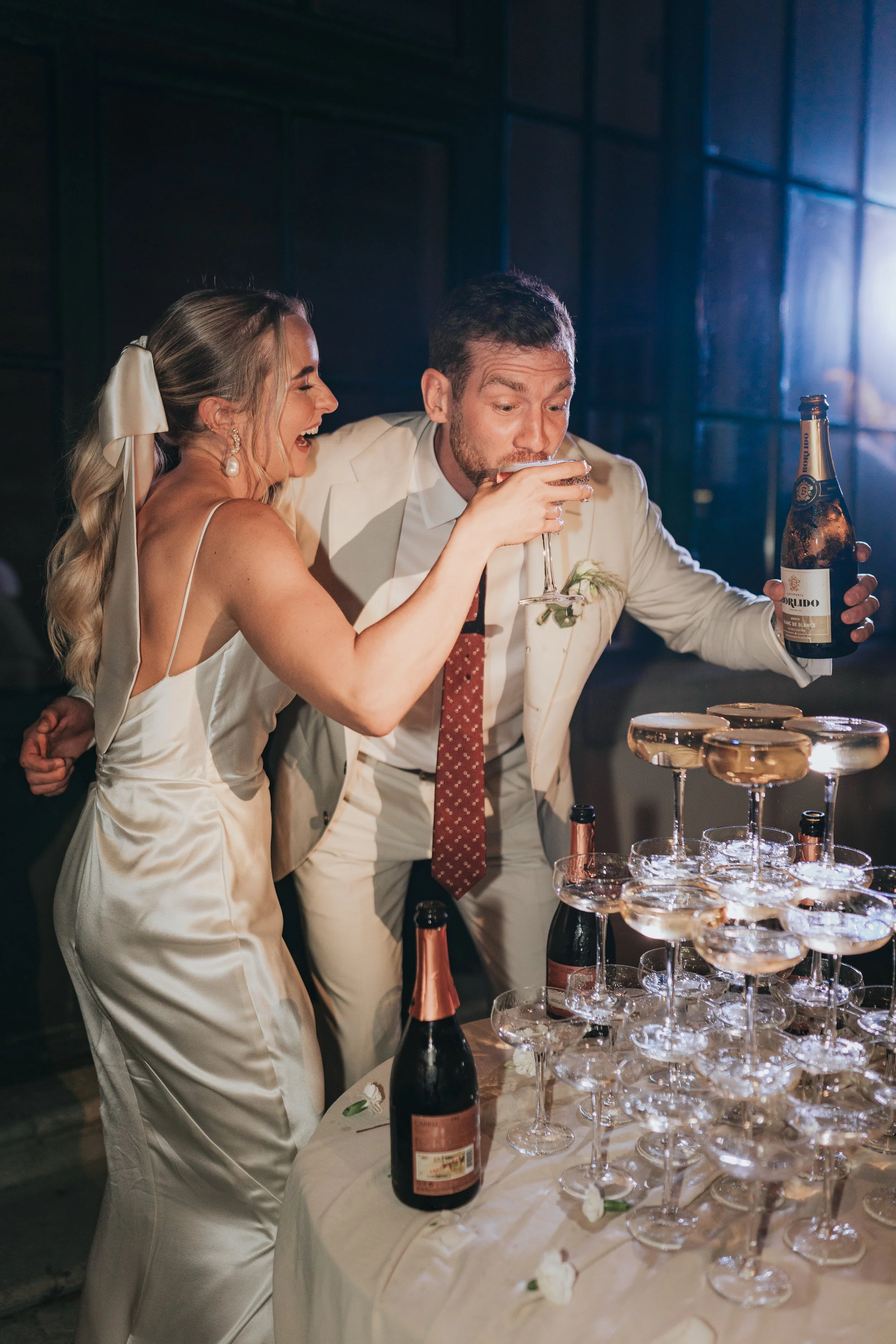 Champagne tower moment at Vandelli Botanical Garden in Lisbon