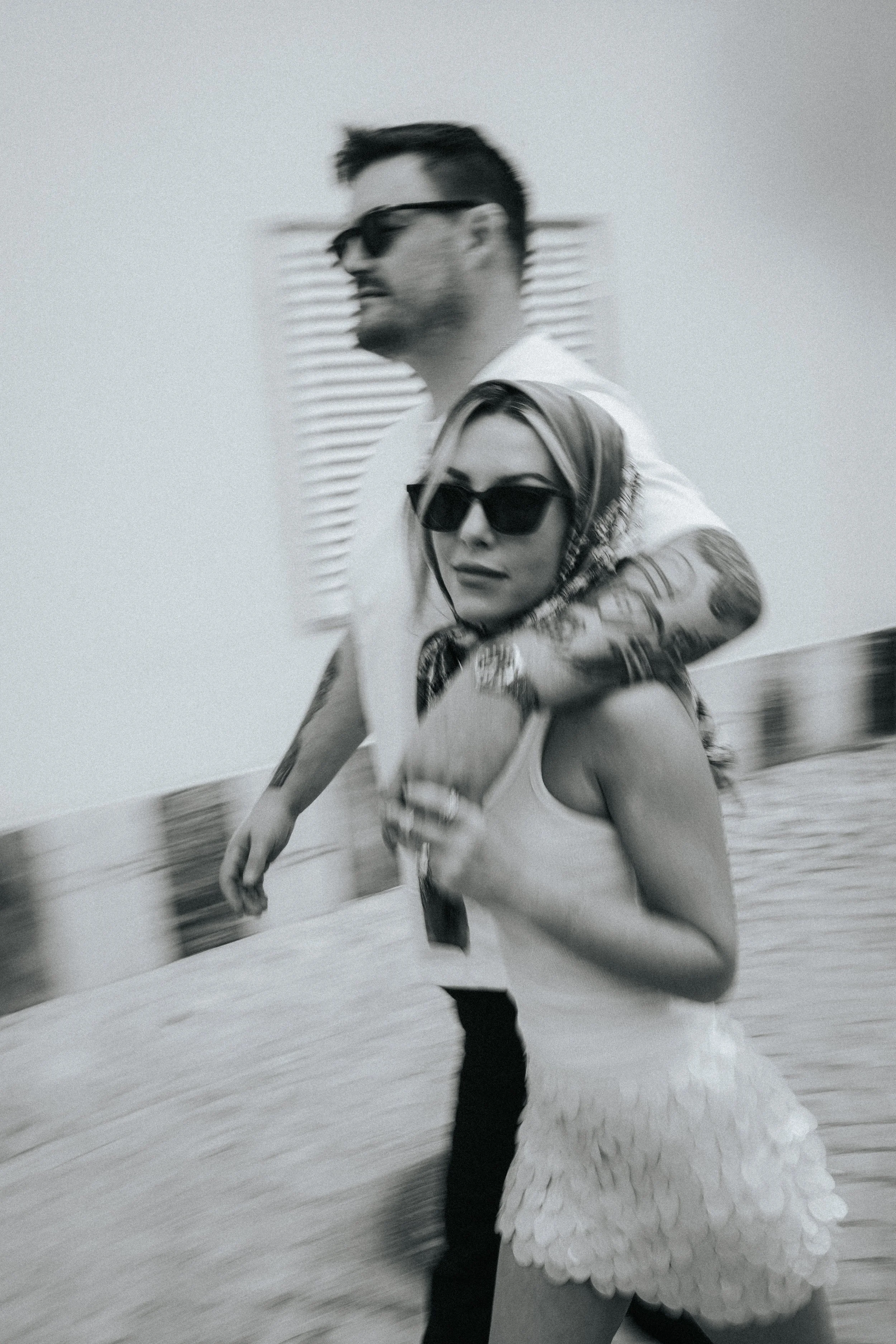 Editorial engagement couple walking during a session