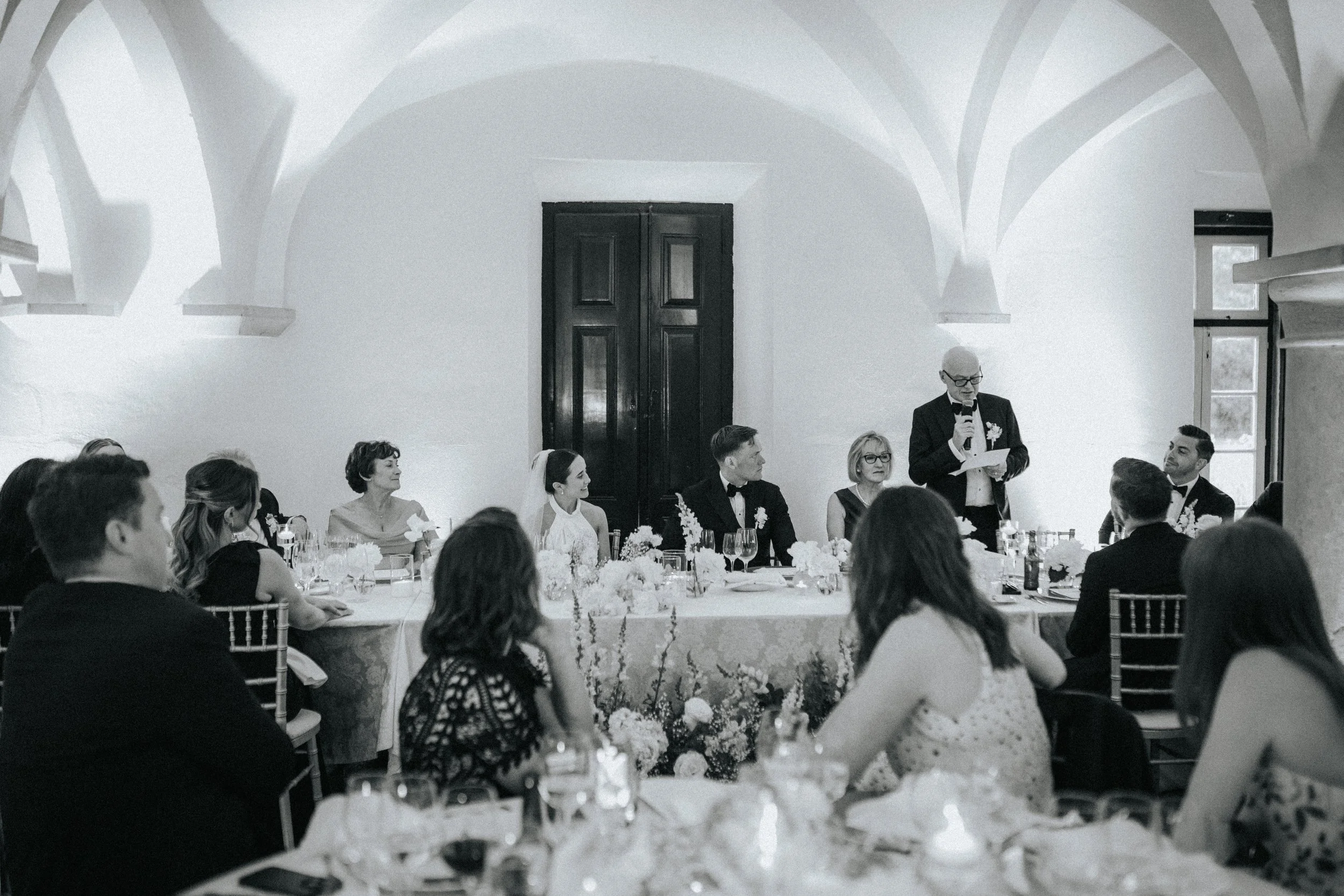 Wedding speeches during dinner at Penha Longa in Sintra, Portugal