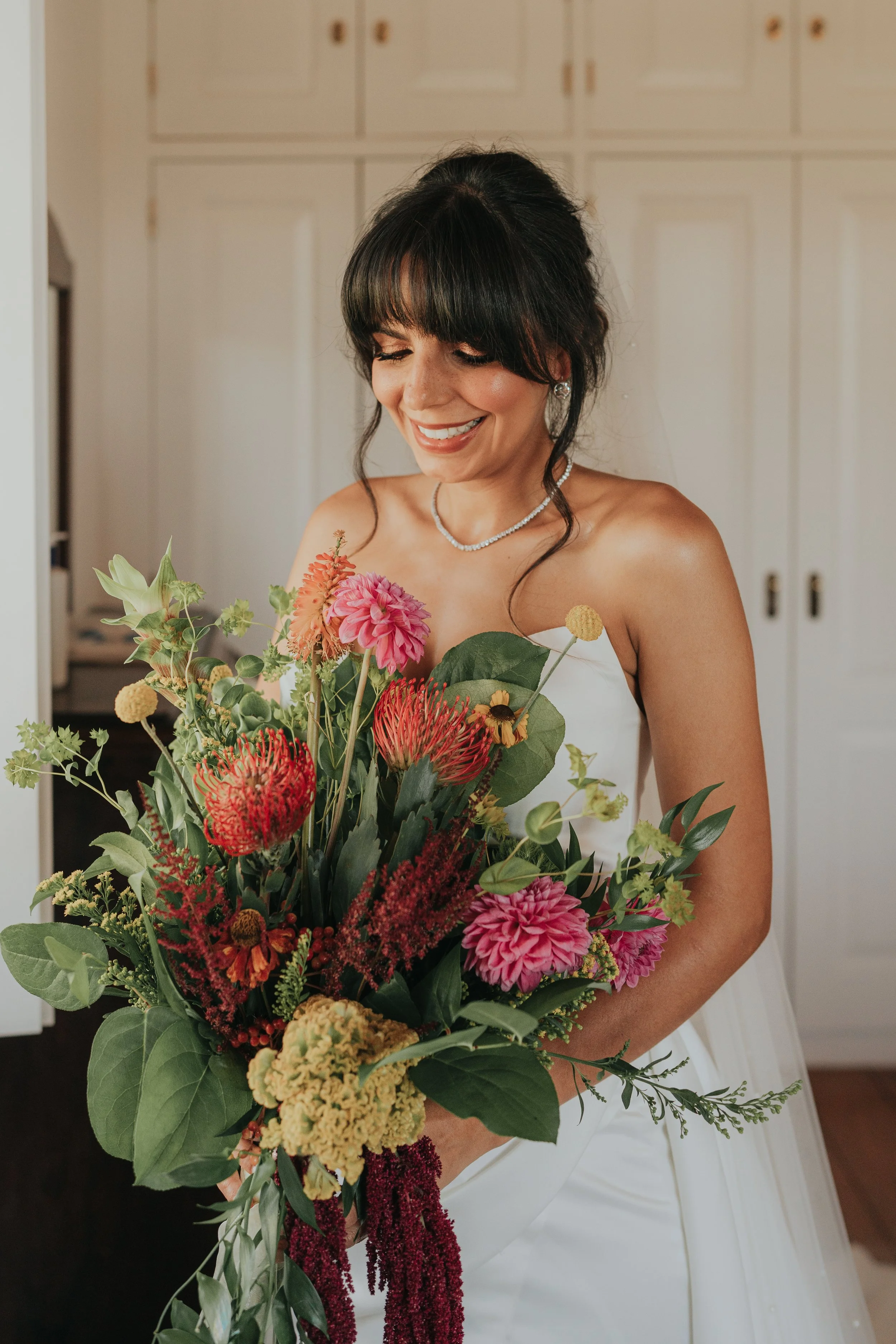 Bride with her bouquet in Lisbon, Portugal