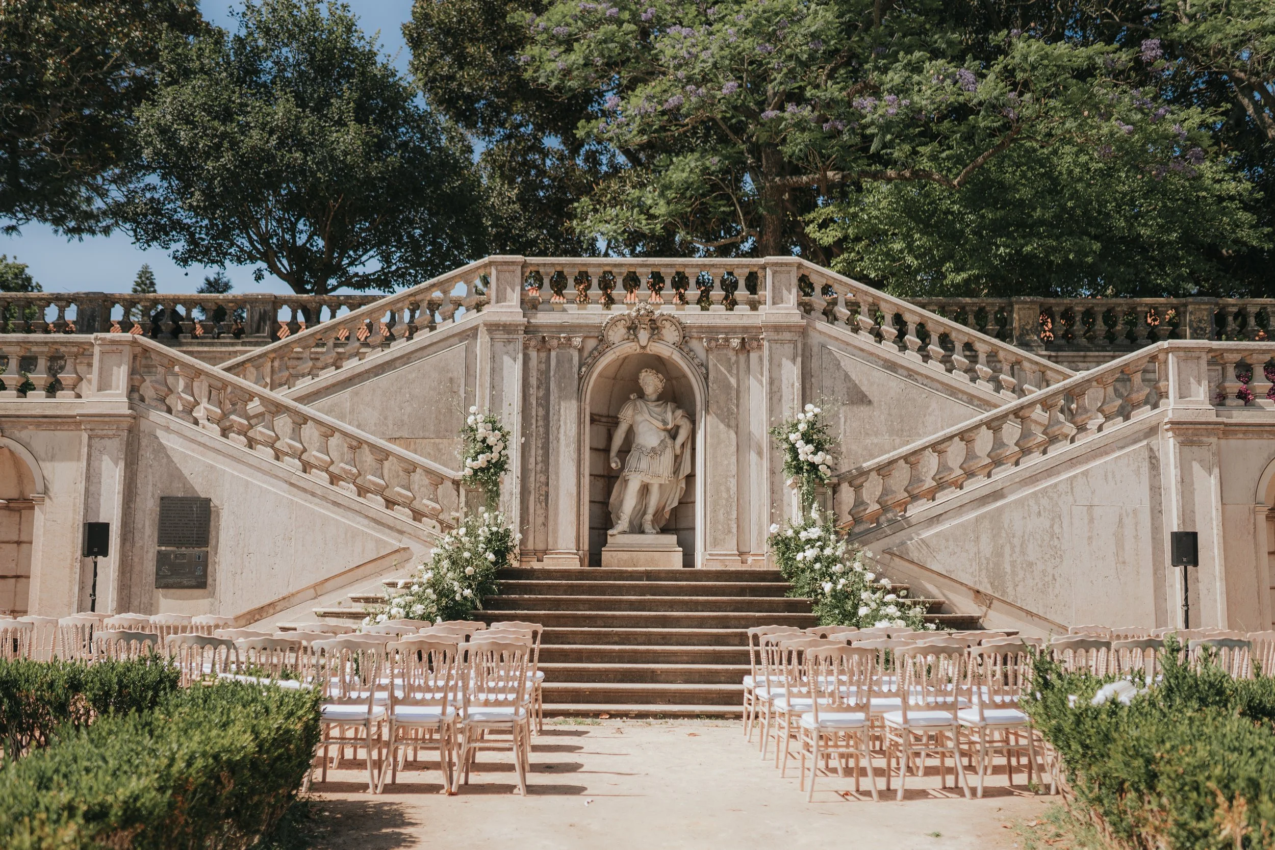 Wedding ceremony decoration at Vandelli Botanical Garden in Lisbon