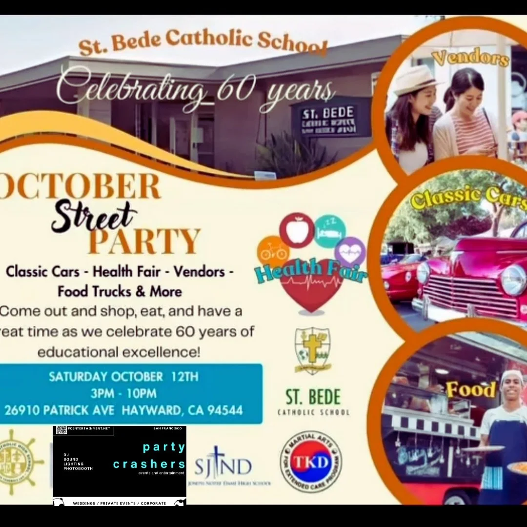 Pull up to the St. Bede 60th Anniversary Party tomorrow, we&rsquo;ll have a classic car show, musical performances, incredible food vendors, shops, and of course, the Party Crashers (PC Entertainment) will be in the building, and we know how to rock 
