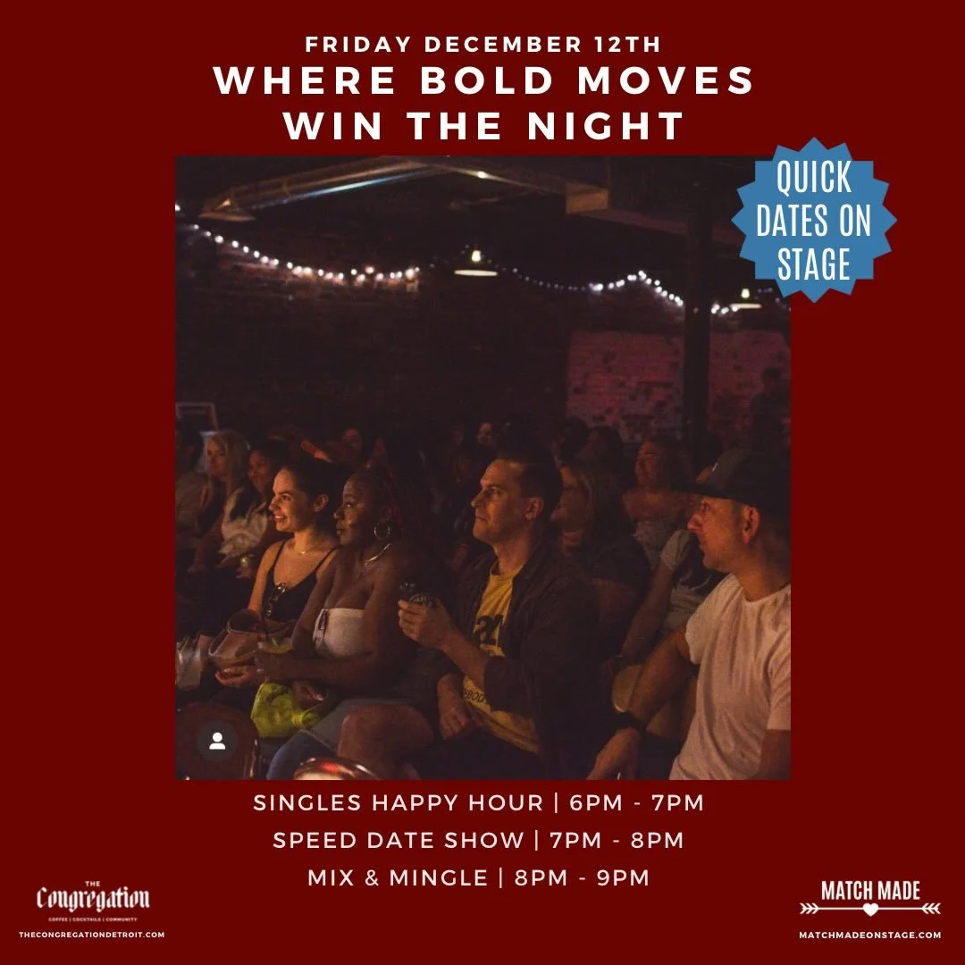 FRIDAY NIGHT @thecongregationdetroit 

Join Cupid and @guywiththehands as they try to match as many people on stage for a speed blind date. 

Come out and spice up your life! Meet someone before the holidays and new years so your family can get off y