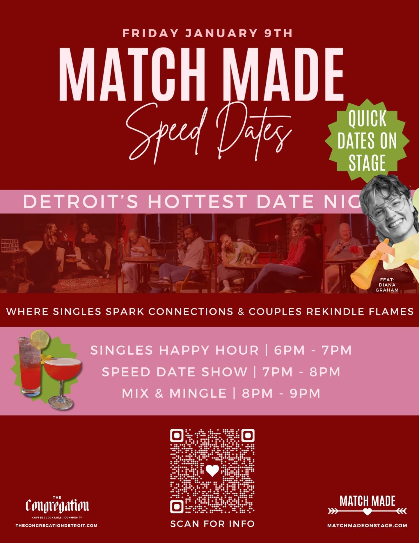 Kick off the new year with Detroit&rsquo;s hottest date night 

Join us Friday, January 9th at @thecongregationdetroit for another unforgettable Match Made Speed Date Show &mdash; hosted by our Cupid and co-host @diana.graham .

We&rsquo;re bringing 
