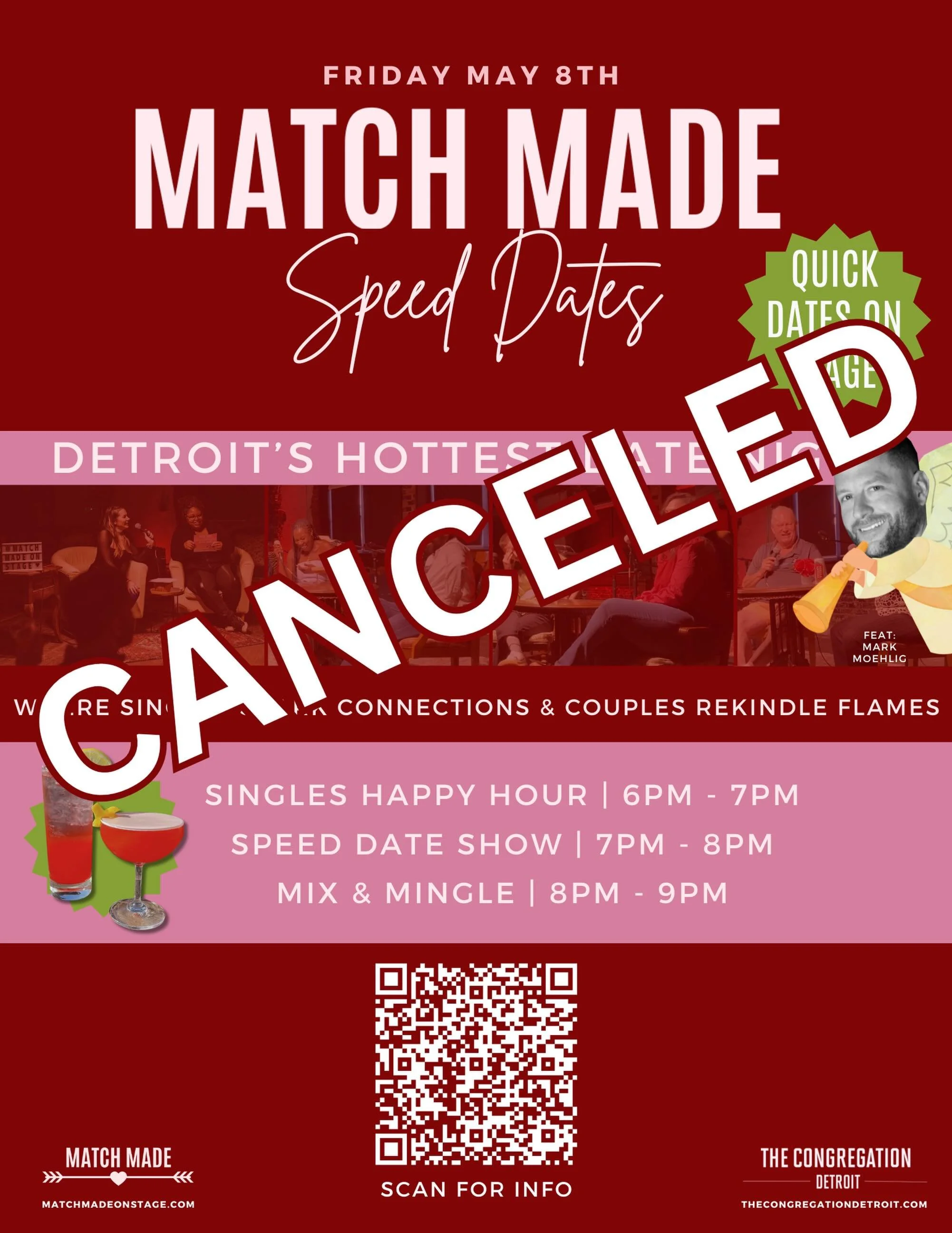 Unfortunately, tonight&rsquo;s Match Made show has been canceled at @thecongregationdetroit . We always want to make sure we&rsquo;re creating the best possible experience for our daters, audience, and performers &mdash; and tonight we felt it was be