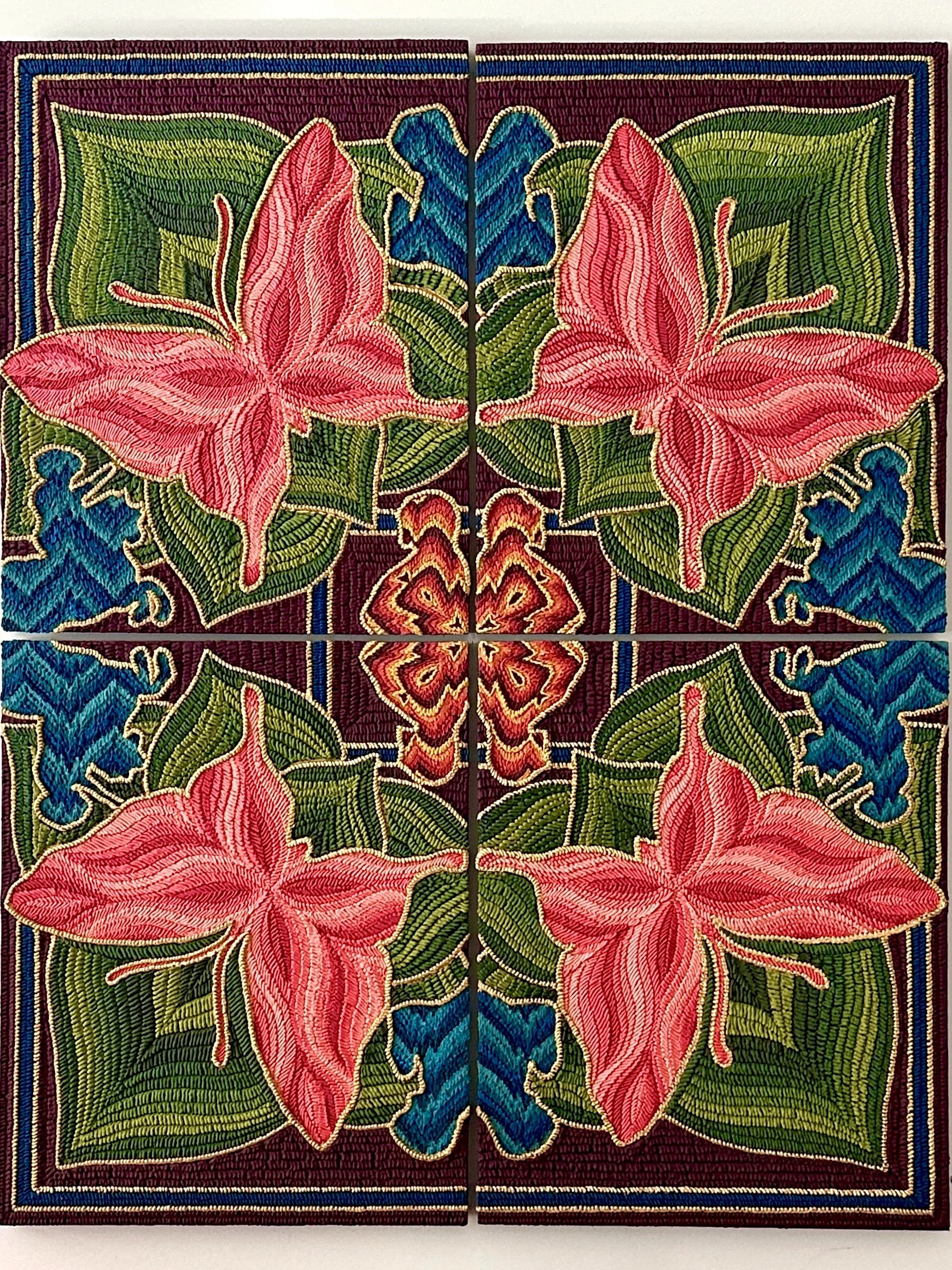 Bargello Beginnings, 36" x 48", acrylic and molding paste on wood