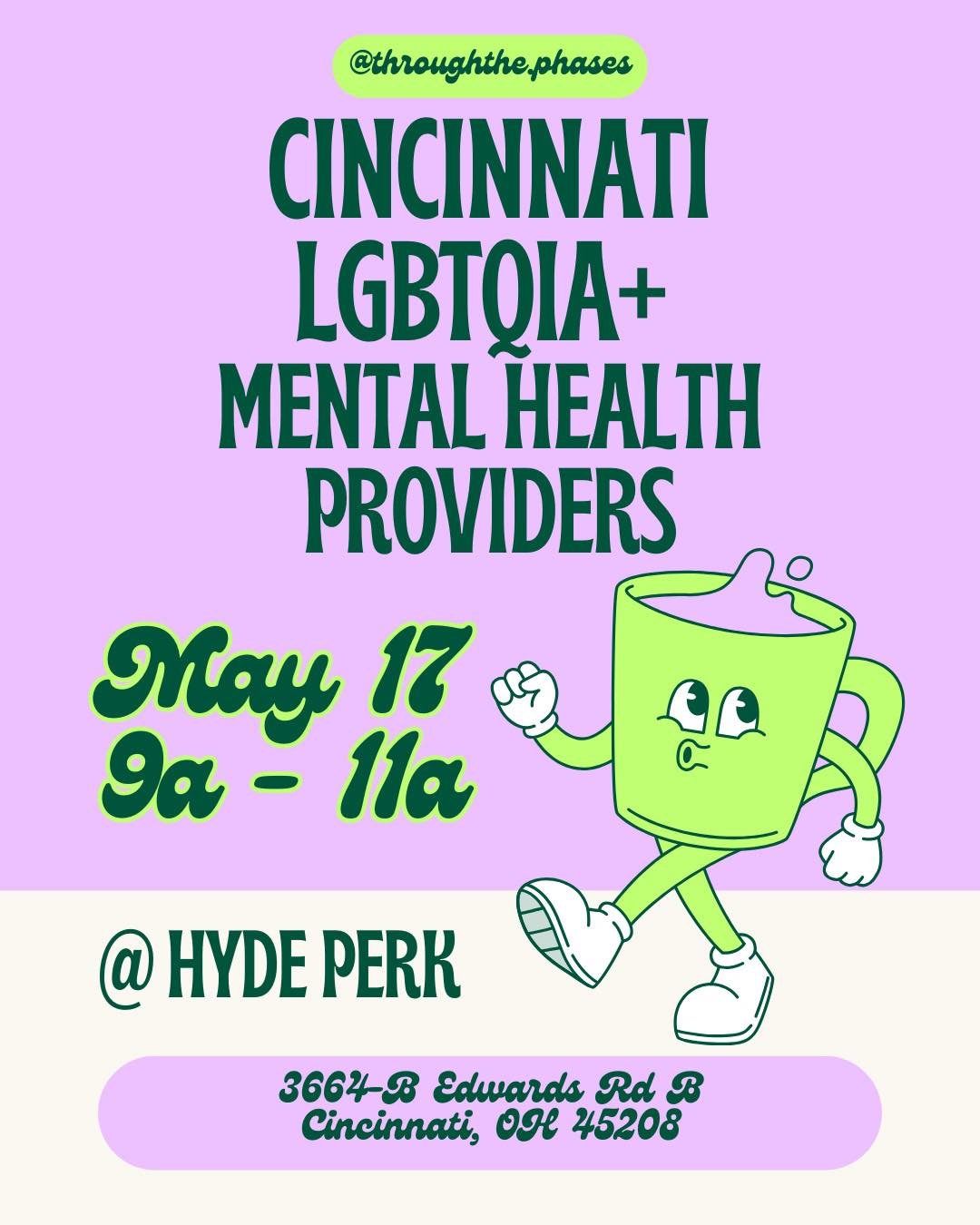 Fellow LGBTQ+ providers, I hope to see you at this month&rsquo;s Coffee Chat! We&rsquo;ll be at @hydeperk on Saturday, May 17! 

#ohiotherapist #ohiotherapists #cincinnati #therapy #counseling #privatepractice #cincinnatitherapist #smallbusiness #men