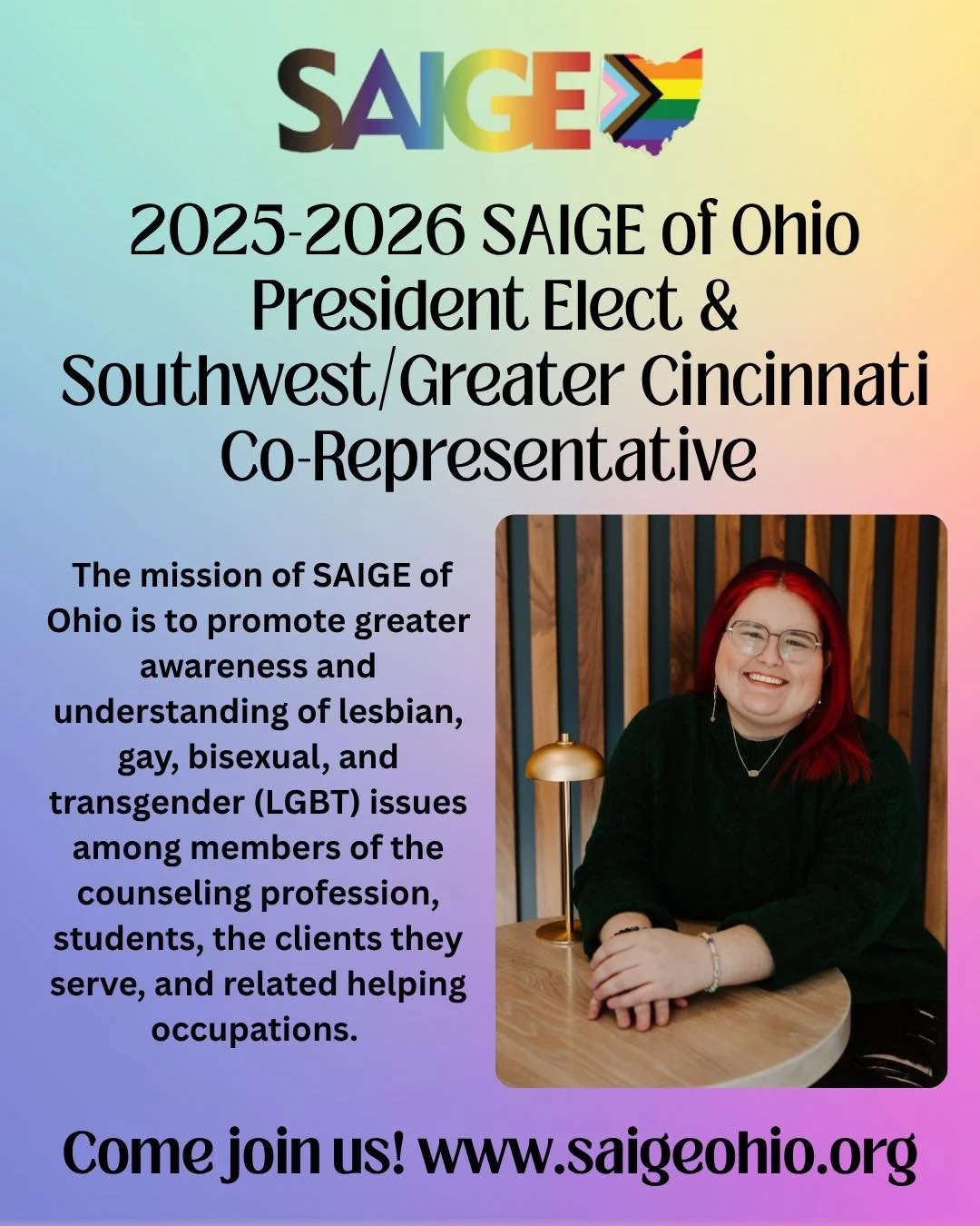 Exciting News! 
As of July 1, our new term started for SAIGEO’s Board of Directors and I’m honored to have been elected President Elect. This 3-year term will be a succession of President Elect, President, and Immediate Past President. I&