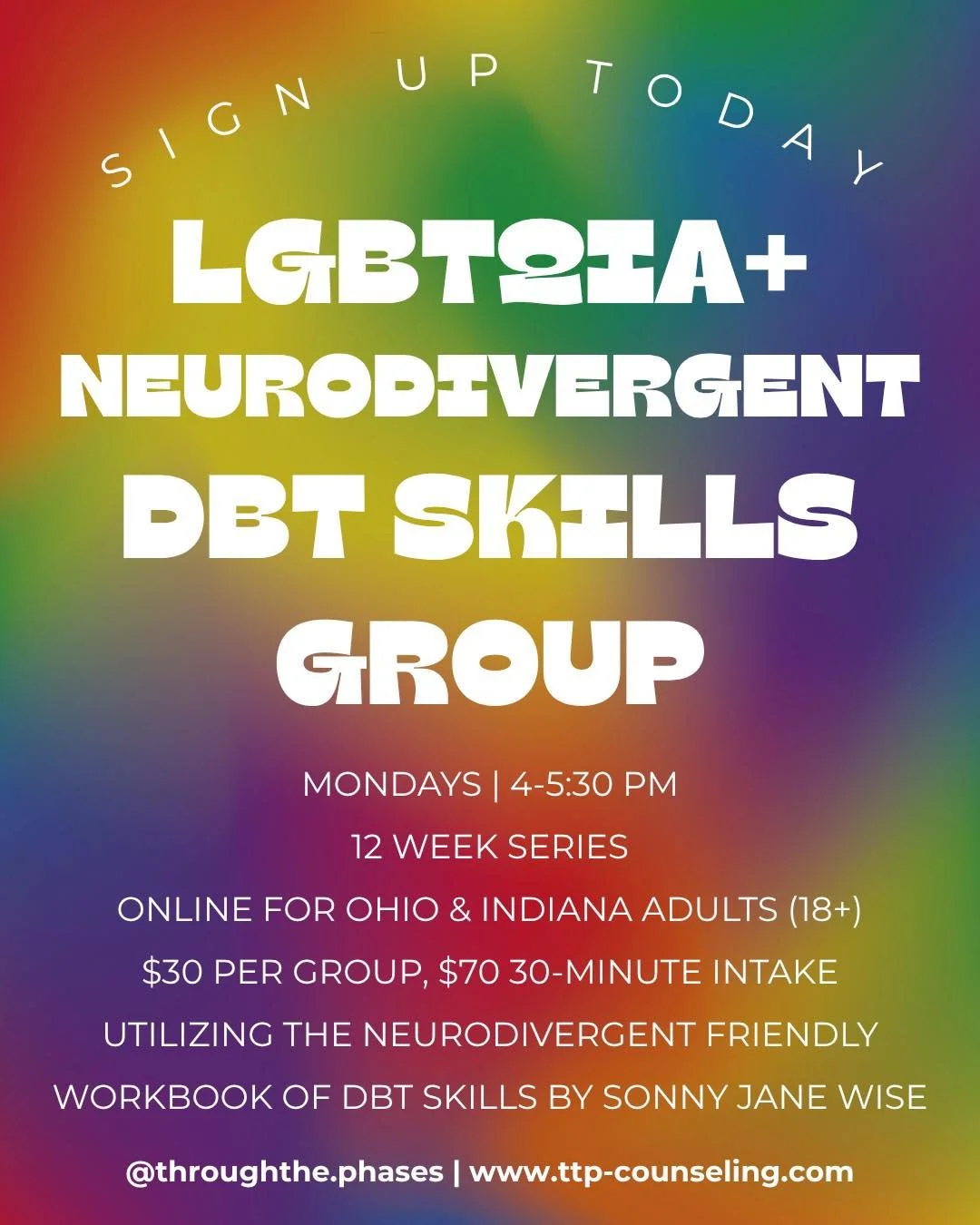 We kicked off our LGBTQIA+ Neurodivergent DBT Skills group this week! Consider sharing far and wide for folks to join the second round starting October 13. 
#ohiotherapist #ohiotherapists #cincinnati #therapy #counseling #privatepractice #cincinnati