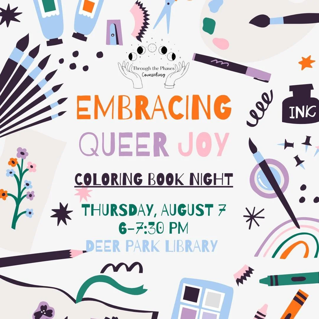 August’s Embracing Queer Joy group is a coloring book night! Supplies will be provided or bring your own as we build community. 
RSVP on my website, www.ttp-counseling.com/events 
#ohiotherapist #ohiotherapists #cincinnati #therapy #counselin