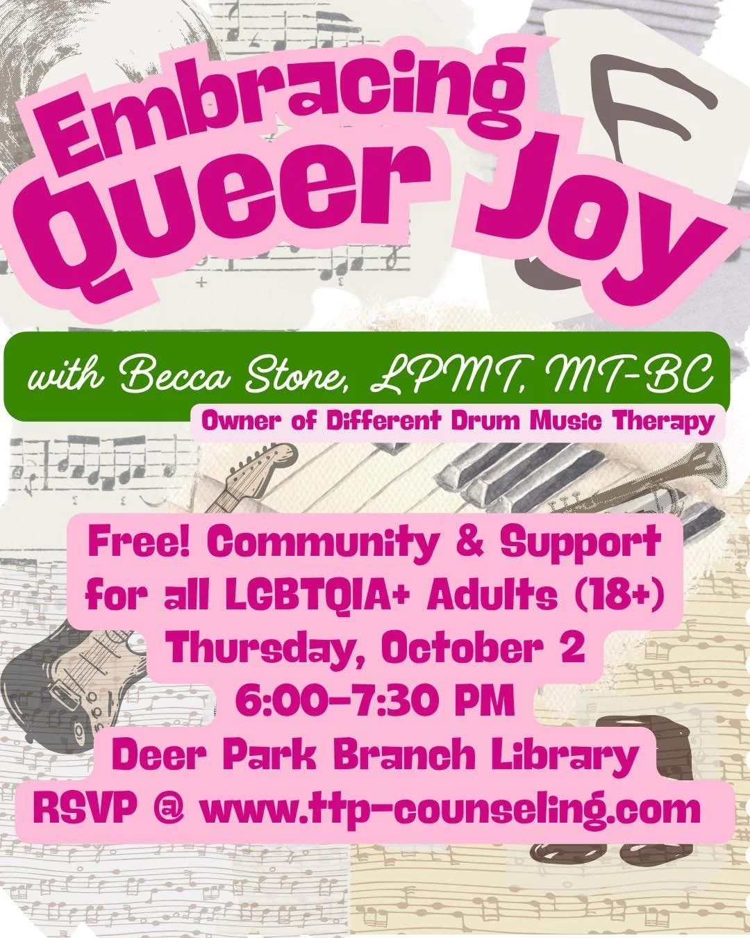 November’s Embracing Queer Joy will be a music night co-hosted with Becca Stone, a local queer music therapist! RSVP today on my website to secure your spot! 
#ohiotherapist #ohiotherapists #cincinnati #therapy #counseling #privatepractice #sm