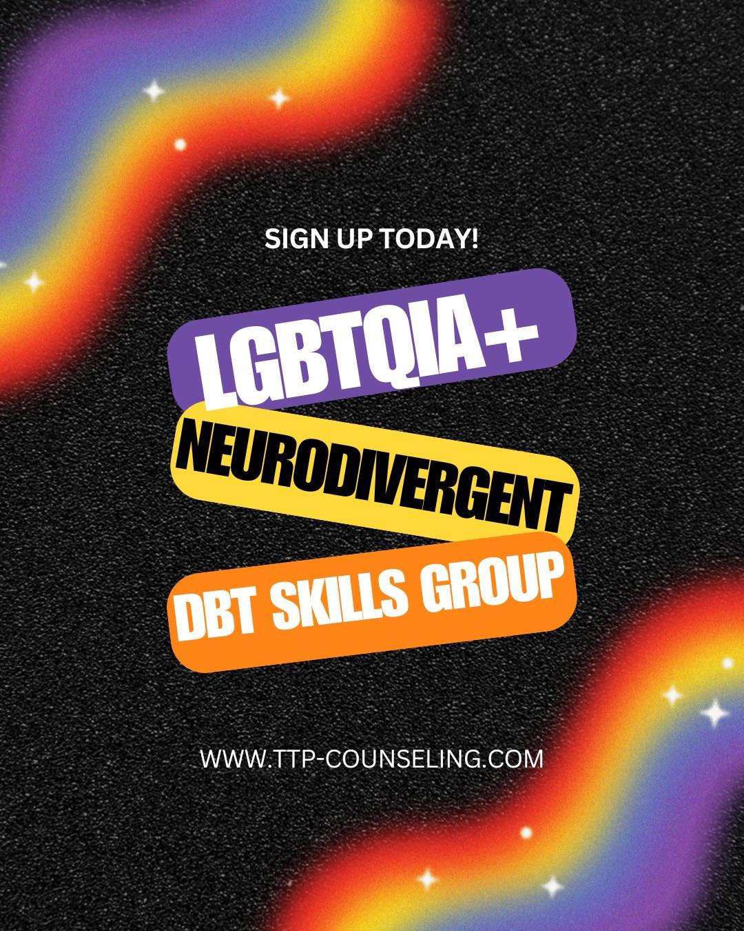 I&rsquo;m hoping to run another round of my 12-week DBT skills group designed specifically for LGBTQIA+ Neurodivergent adults (18+) starting in January 2026! 

The details: 
❤️ 12 week group
🧡 virtual for Ohio &amp; Indiana folks 
💛 Mondays, 4p-5:3