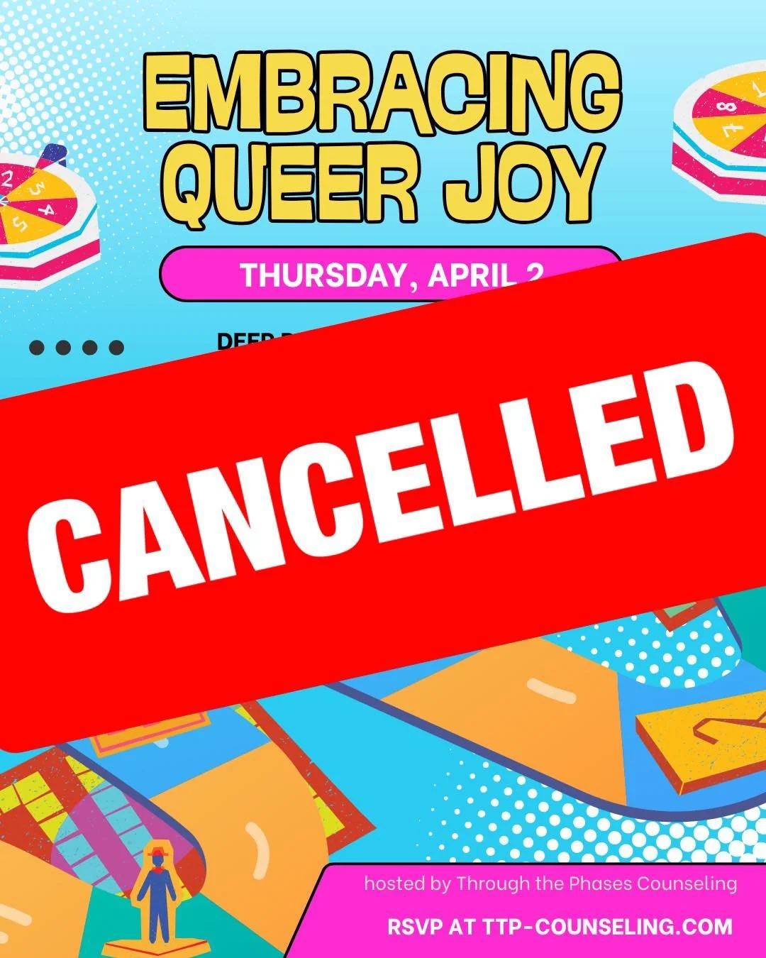 Unfortunately, I need to cancel this month&rsquo;s Embracing Queer Joy meeting. I hope to see you next month!