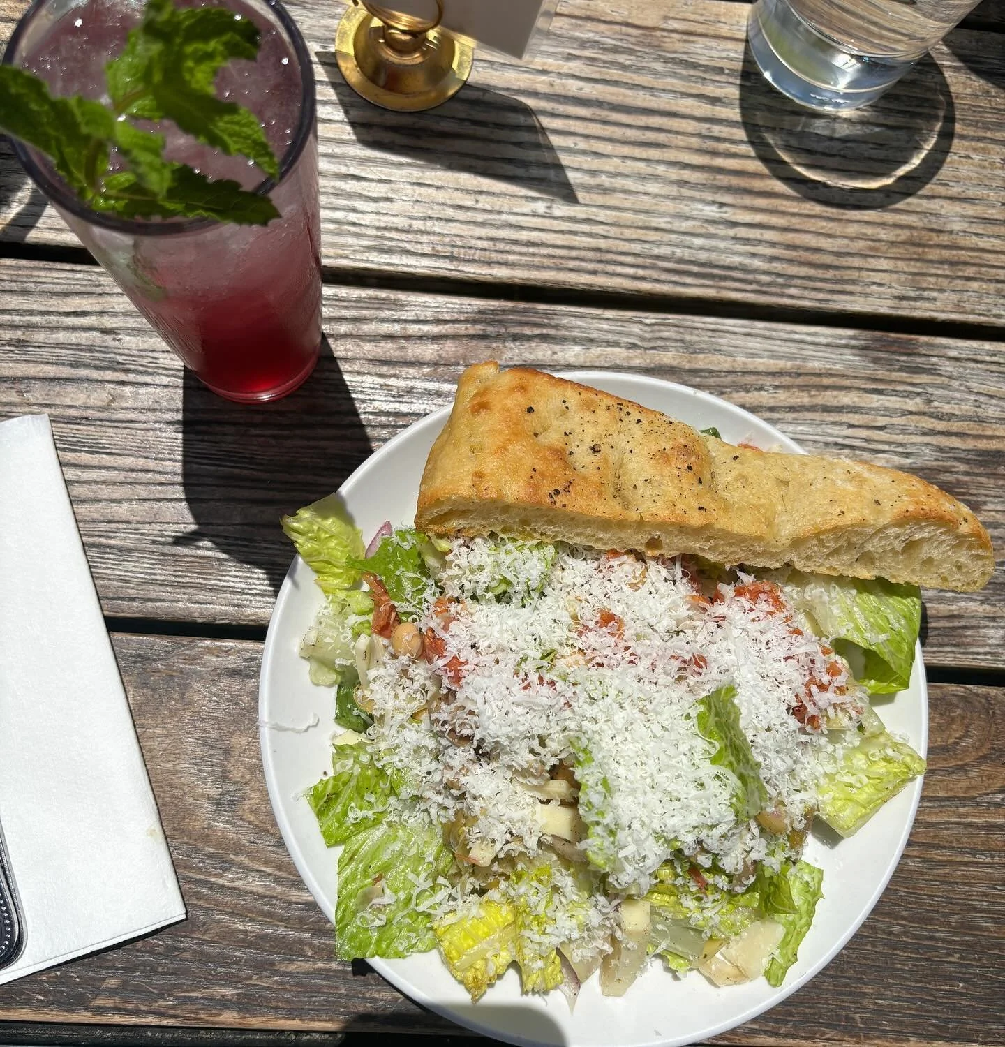Rosetta Hall
Boulder, CO
7/10
Italian salad (romaine, motz cubes, salami, olives, Parmesan, tomatoes, chickpeas,  other things?) and blackberry mojito.
$20 something 
Everything tastes better on a rooftop. The rooftop had perfect view of the mountain