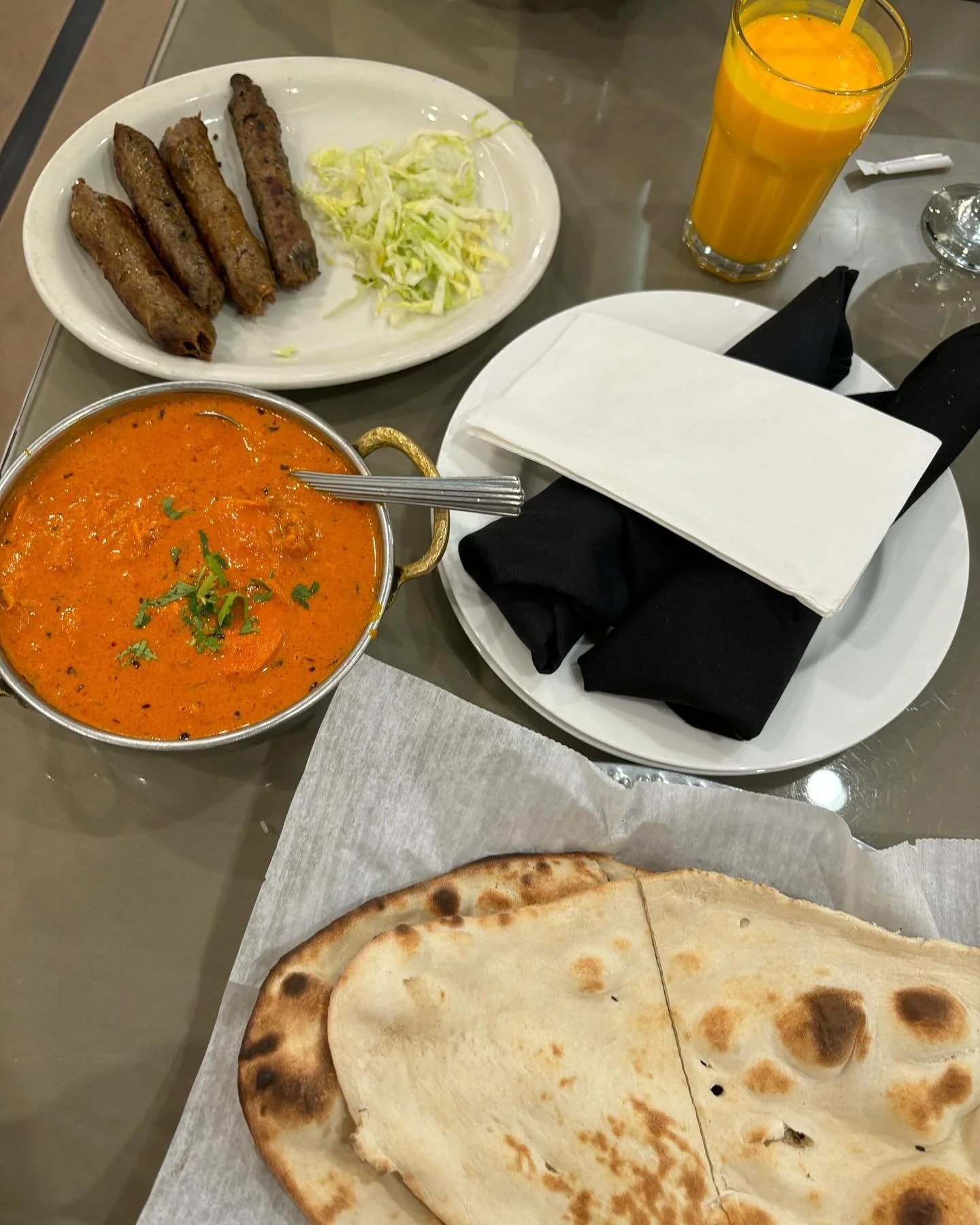 Sabri Nihari Restaurant
Chicago/skokie, IL
8/10
Butter chicken, meat skewer, naan, mango lassi
$60 something 
This meal left me speechless! Mainly because I was chugging mango lassi between bites because it was so spicy. I can handle my spice (a gene