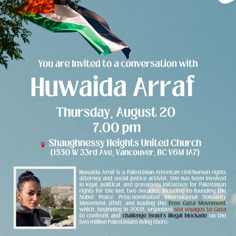 Vancouver - FOSNA and CFOS Present: Huwaida Arraf, co-founder of the Gaza Freedom Flotilla