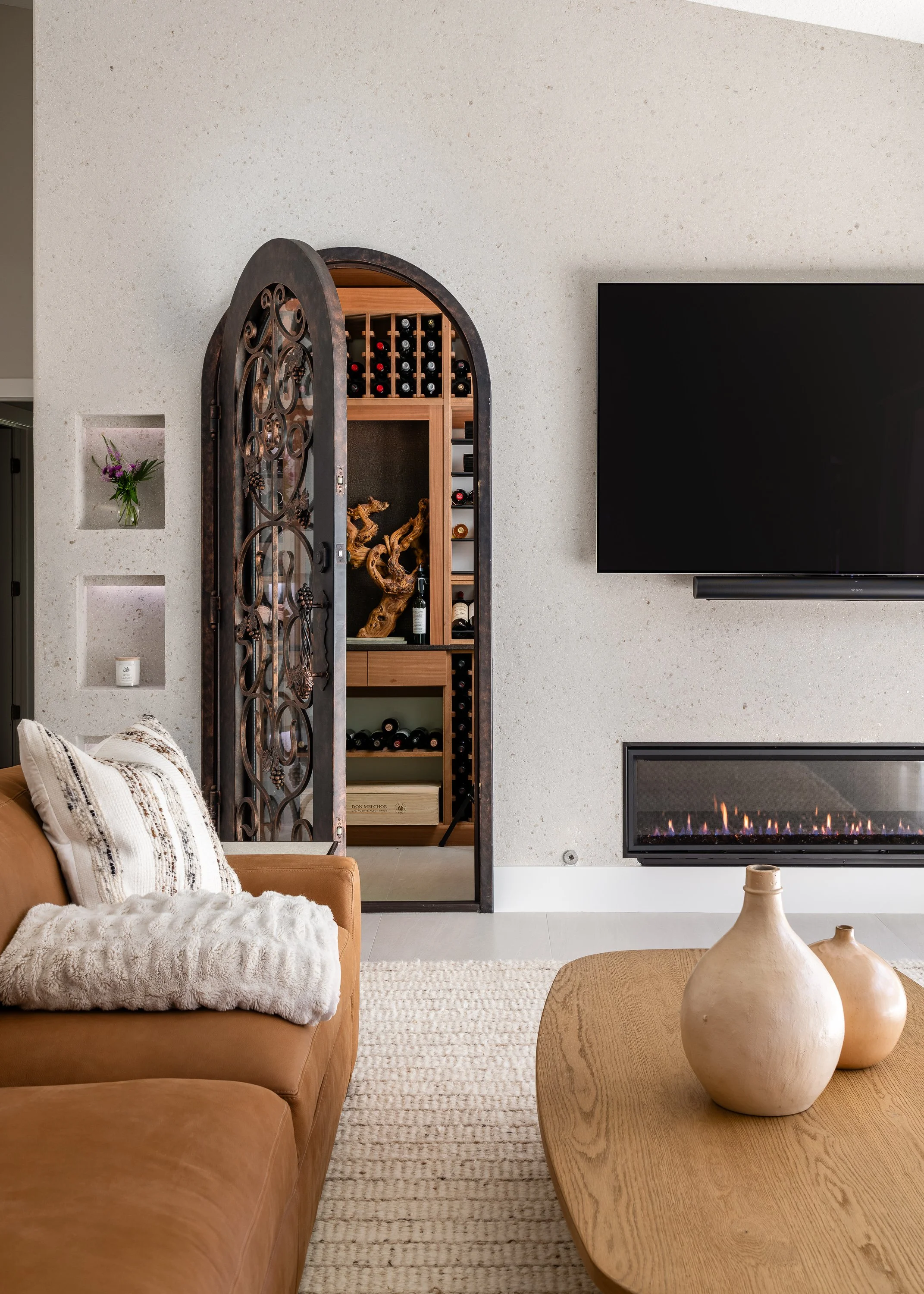 fully remodeled living room with integrated wine cellar | Lindross Remodeling
