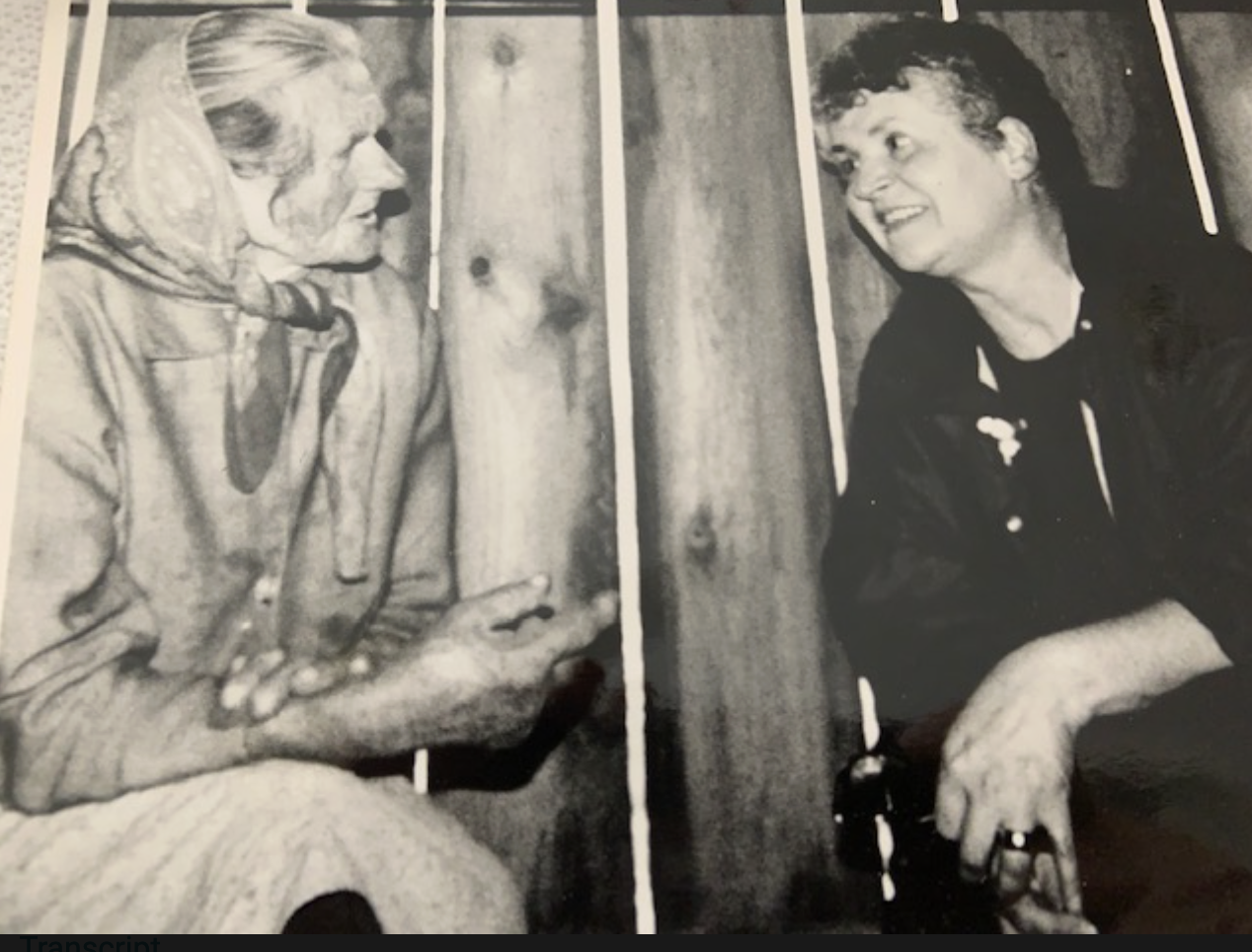 Sally Frischberg (right) with Maria Grocholski in the attic where her family was hidden during the Holocaust, 1984