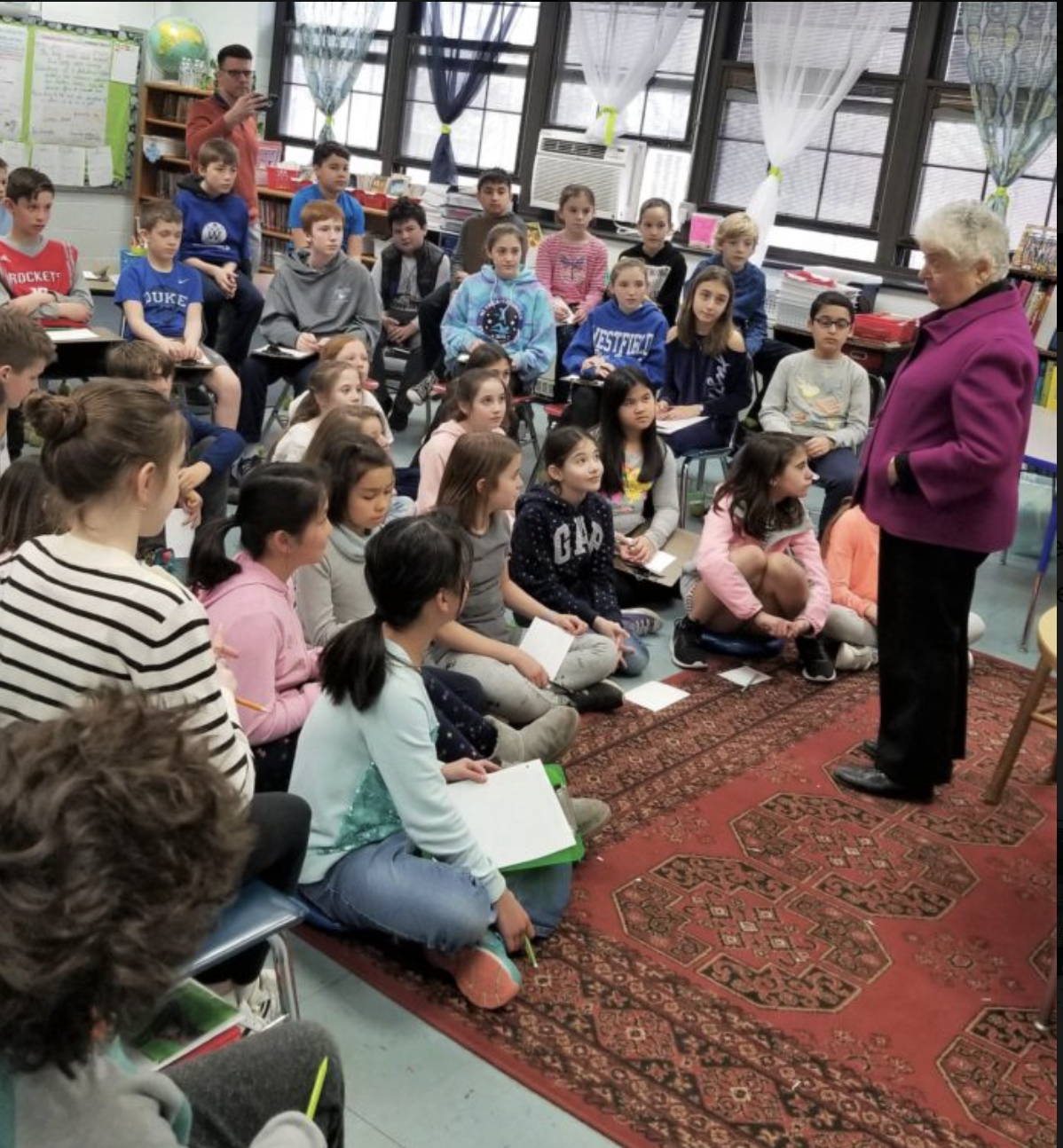  Sally Frishberg addressing students at a New Jersey public school, 2018 