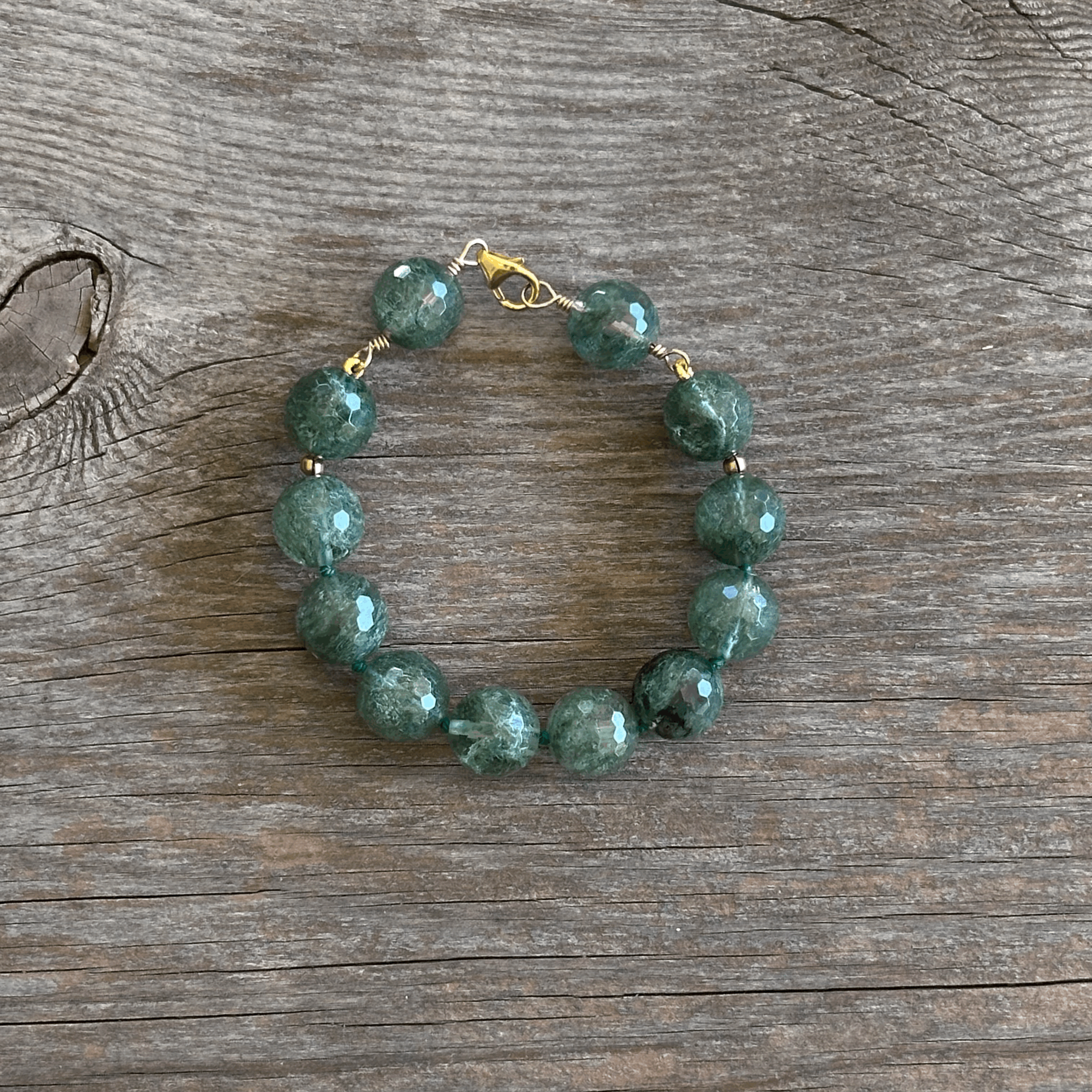 Unique Artisan Green Phantom Quartz Bracelet Handcrafted Woman Owned Good Energy High Vibration | Erin Leanne Jewelry