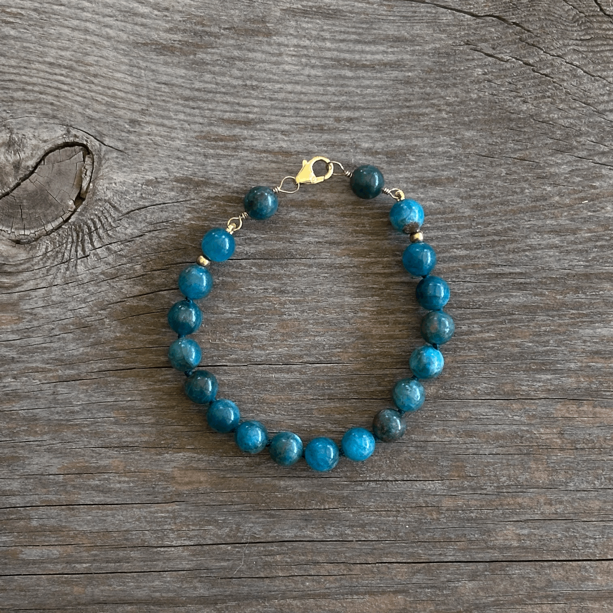 Unique Artisan Apatite Bracelet Handcrafted Woman Owned Good Energy High Vibration | Erin Leanne Jewelry