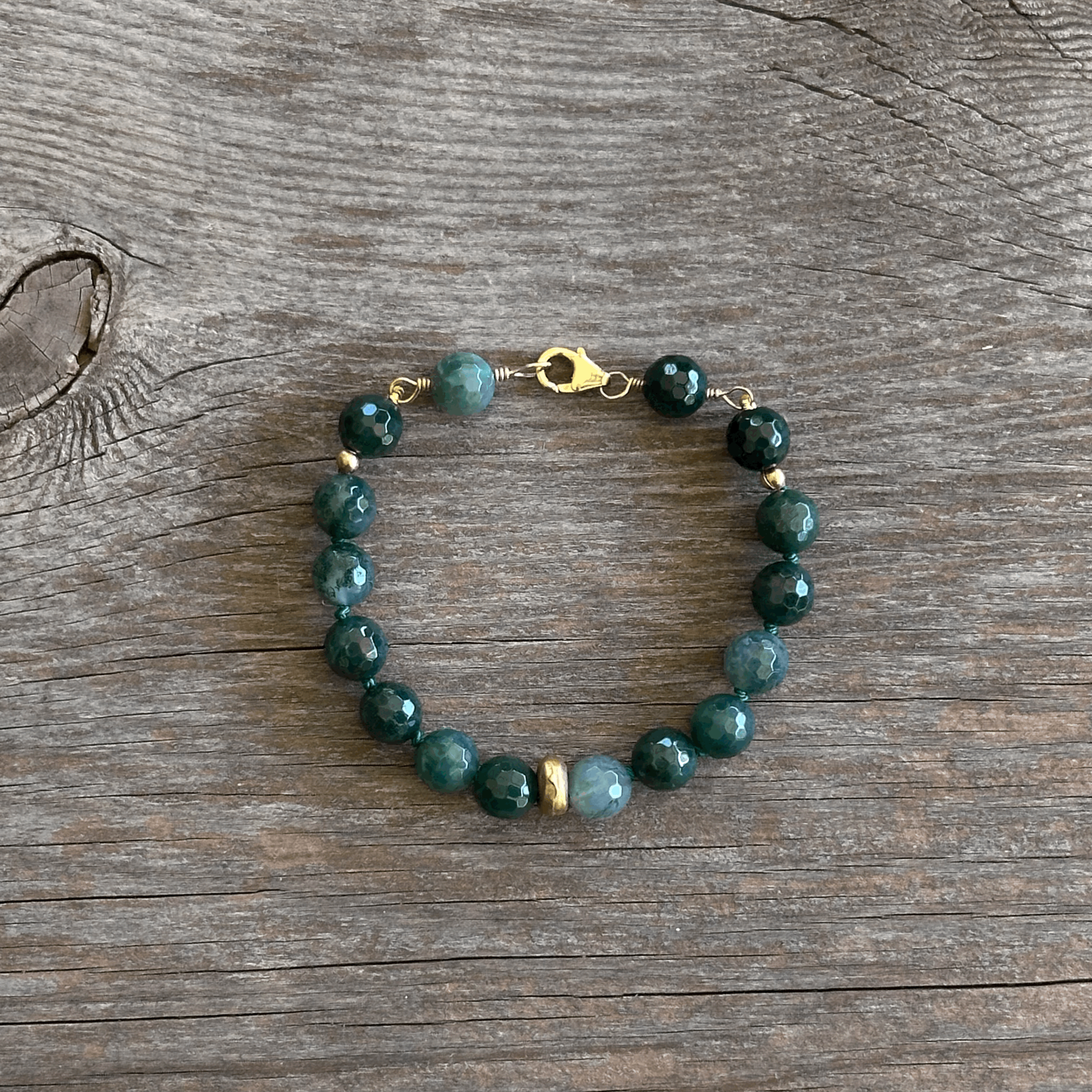 Unique Artisan Moss Agate Bracelet Handcrafted Woman Owned Good Energy High Vibration | Erin Leanne Jewelry