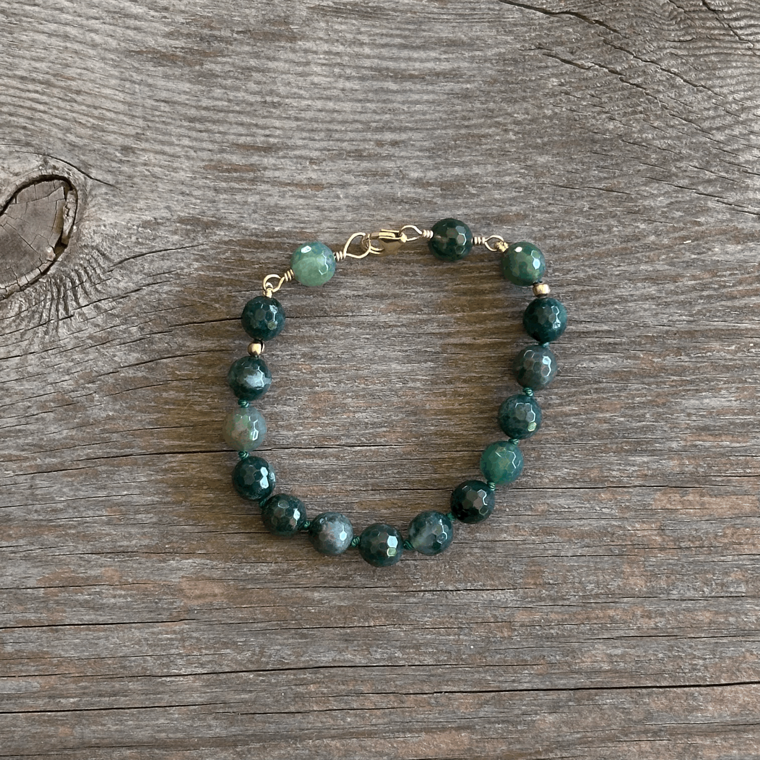 Unique Artisan Moss Agate Bracelet Handcrafted Woman Owned Good Energy High Vibration | Erin Leanne Jewelry
