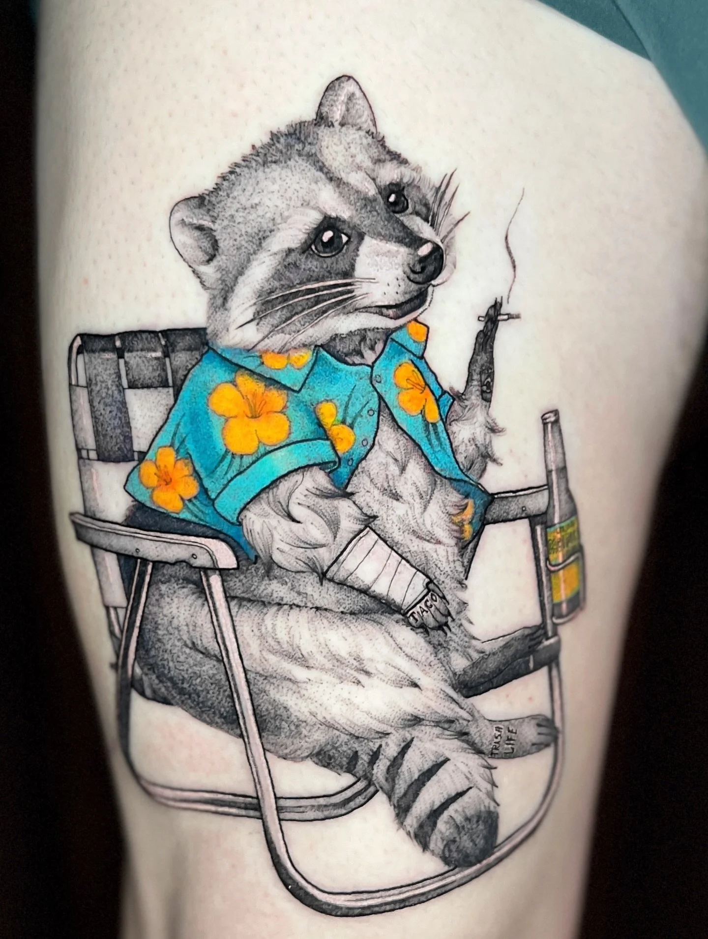 Fresh vs healed 🦝 almost 2 years! 

Books open 
@patakota_ 

#raccoontattoo #healedtattoo #sanfranciscotattoo #sanfranciscotattooartist #californiatattoo