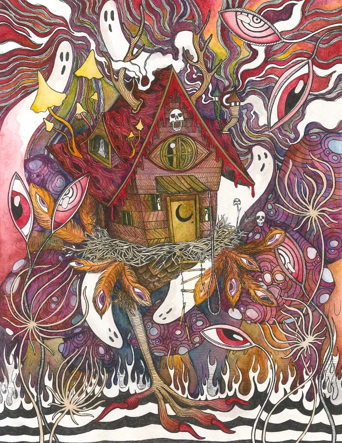 house of shadows, watercolor and ink on paper