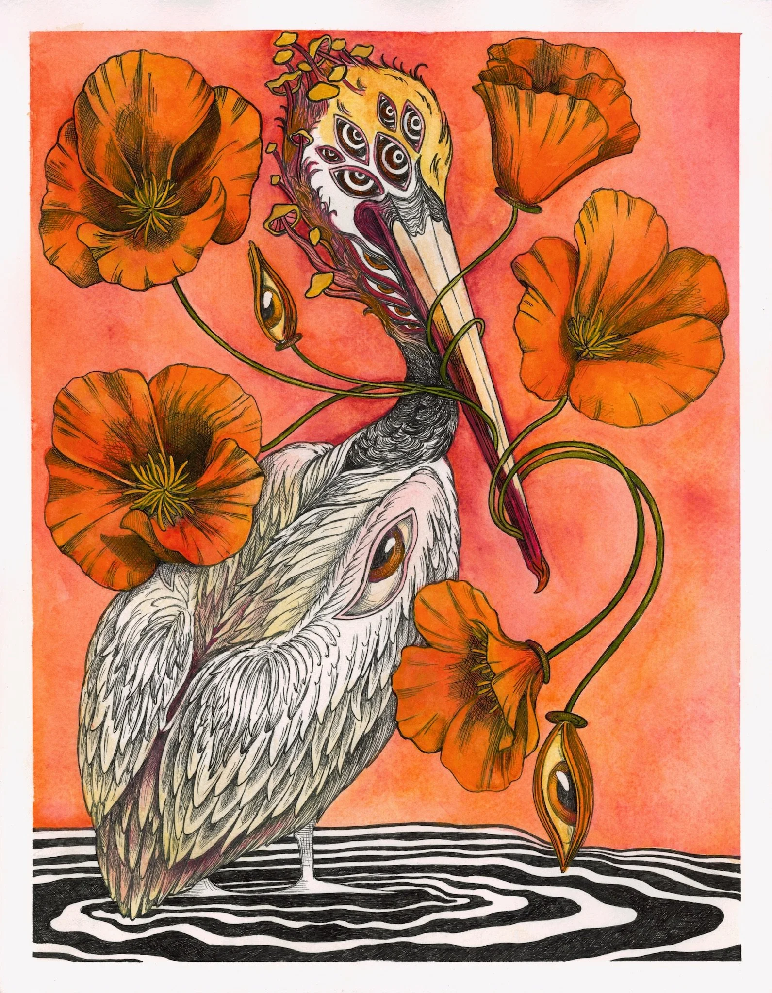 golden drop, watercolor and ink on paper