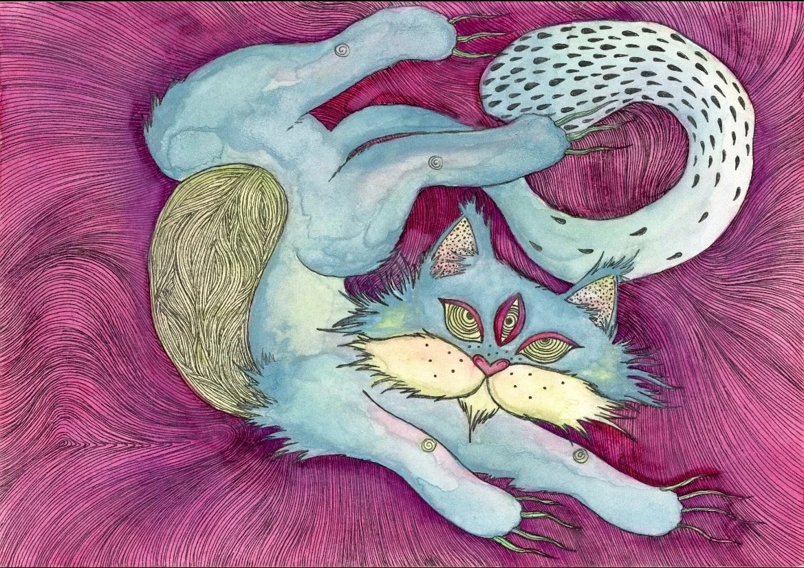 go with the flow, watercolor and ink on paper