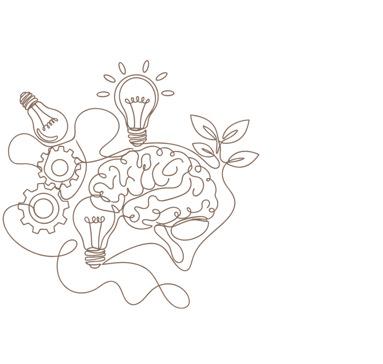 Image d'un cerveau stimuler avec des engrenages, lumières et plantes