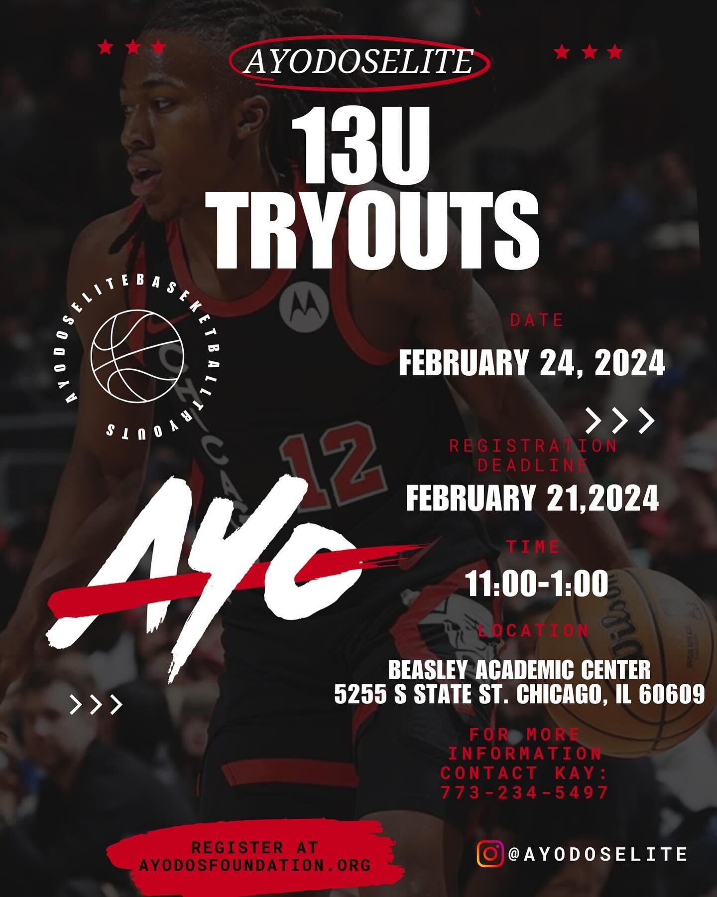 Hey 13U Ballers,
Get ready to hit the court because the Ayo Dos Elite 13U tryout is just around the corner! We told you that you were next, and here&rsquo;s your chance to shine.

We want each one of you to bring your A-game, passion, and determinati