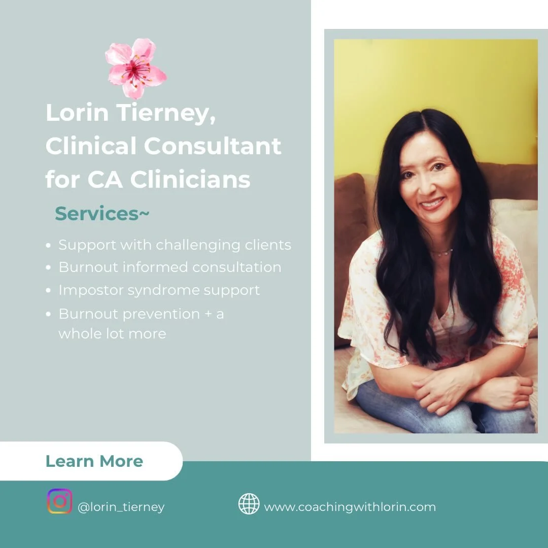 1:1 Clinical Consultation for CA Clinicians

I support therapists who are: &bull; Working with challenging or high-conflict clients &bull; Feeling burnt out, stuck, or emotionally depleted &bull; Struggling with impostor syndrome or self-doubt &bull;