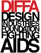 Logo of DIFFA Design Industries Foundation Fighting AIDS in black and red text.