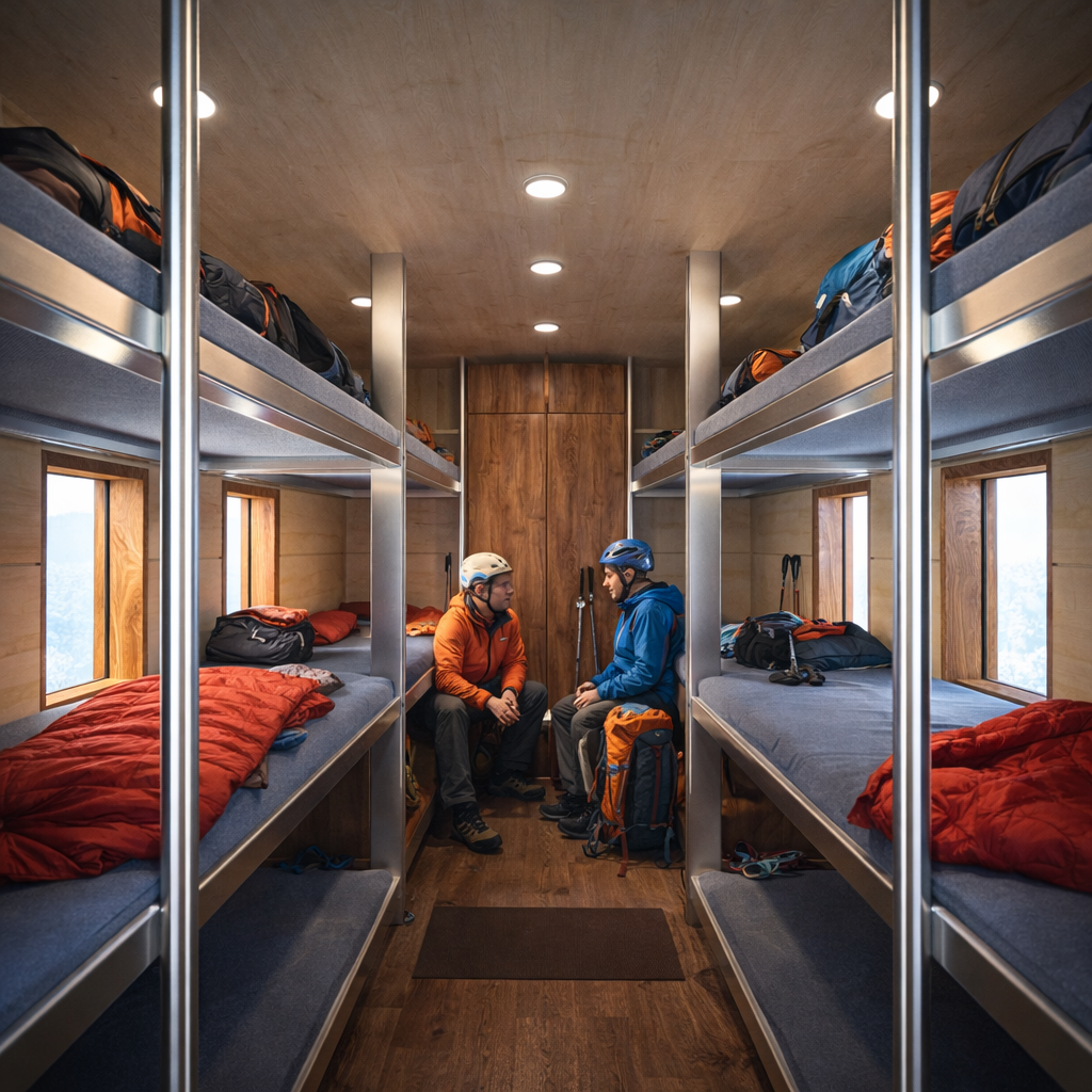 Interiors of the prototype bivouacs (renderings)