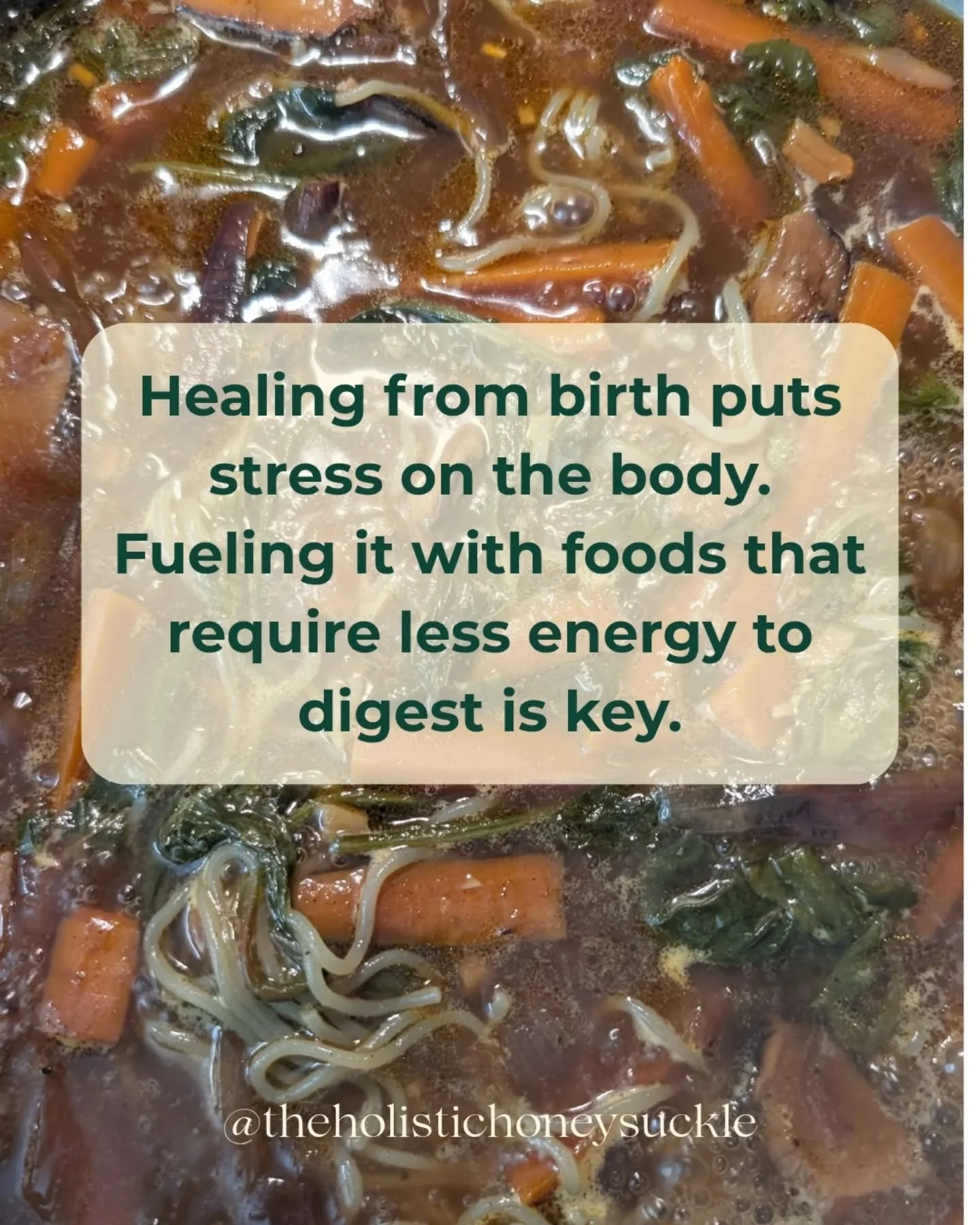 Postpartum nourishment should help the body heal, not just fill a plate. In the early weeks especially, digestion is tender, blood is being rebuilt, hormones are shifting, and energy demands are high, especially if you&rsquo;re breastfeeding.

To sup