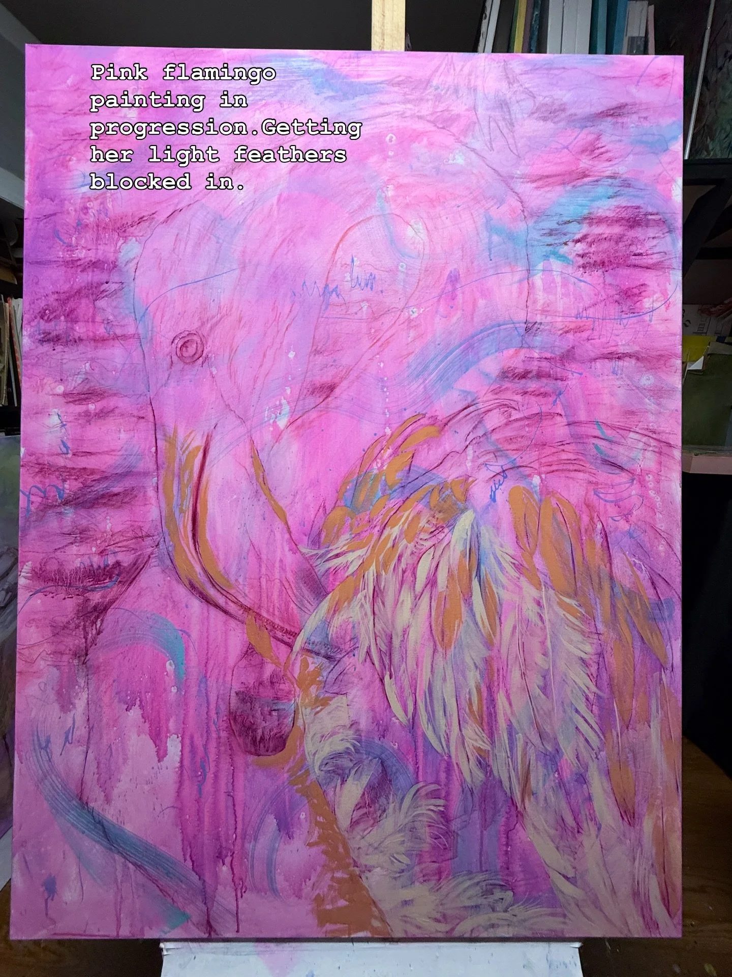 Caribbean flamingos are so brightly colored. I just love painting them. It&rsquo;s even more fun on top of an abstract background. #pinkflamingo #flamingolove #carribeanflamingo