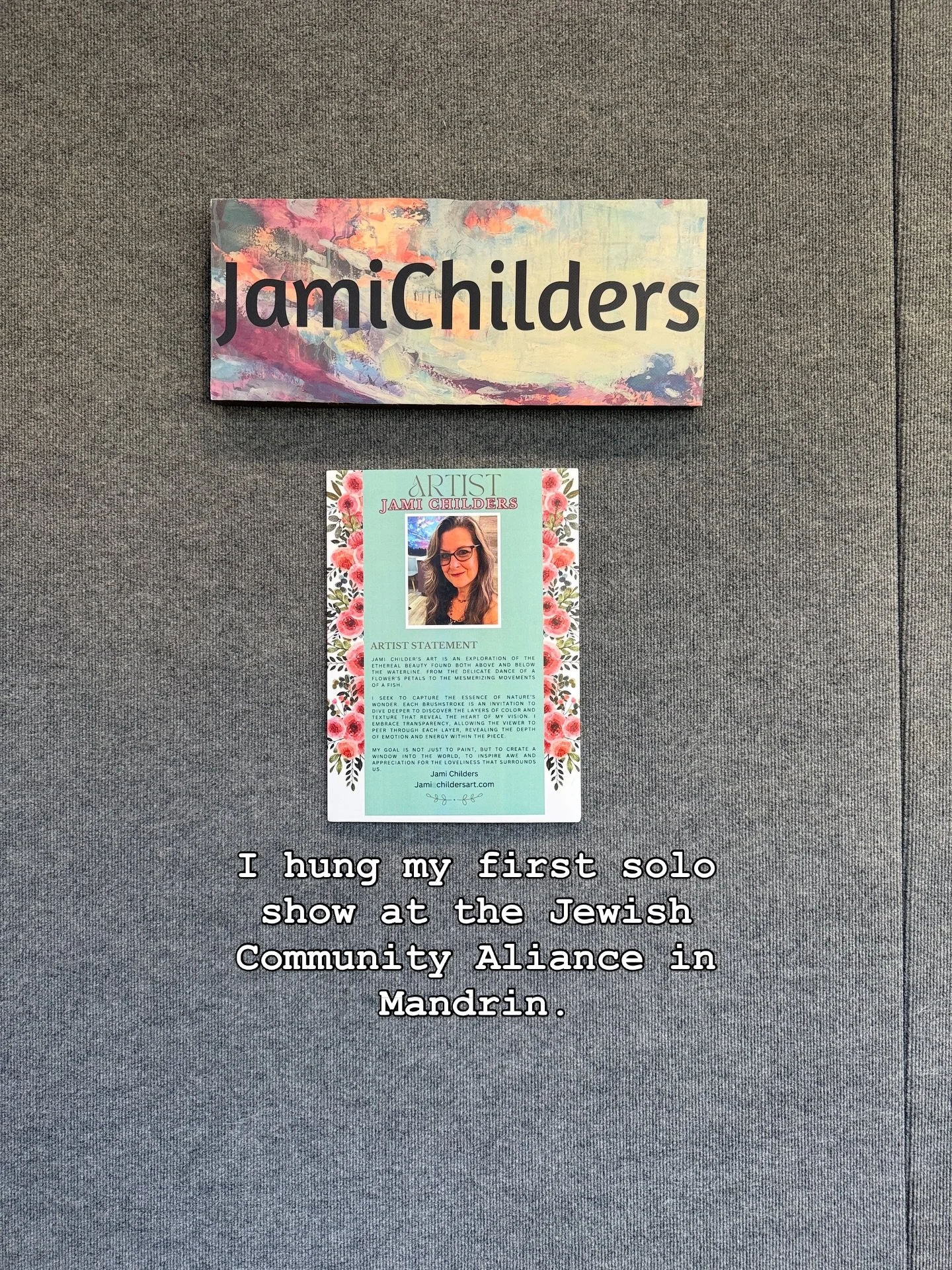 Come talk a walk through my exhibit at the @jaxjca. It almost like taking a walk through nature. All the paintings are bright and sunny. Come by and take a video of your own stroll through, and don&rsquo;t forget to tag me! #artgallery #soloartshow #