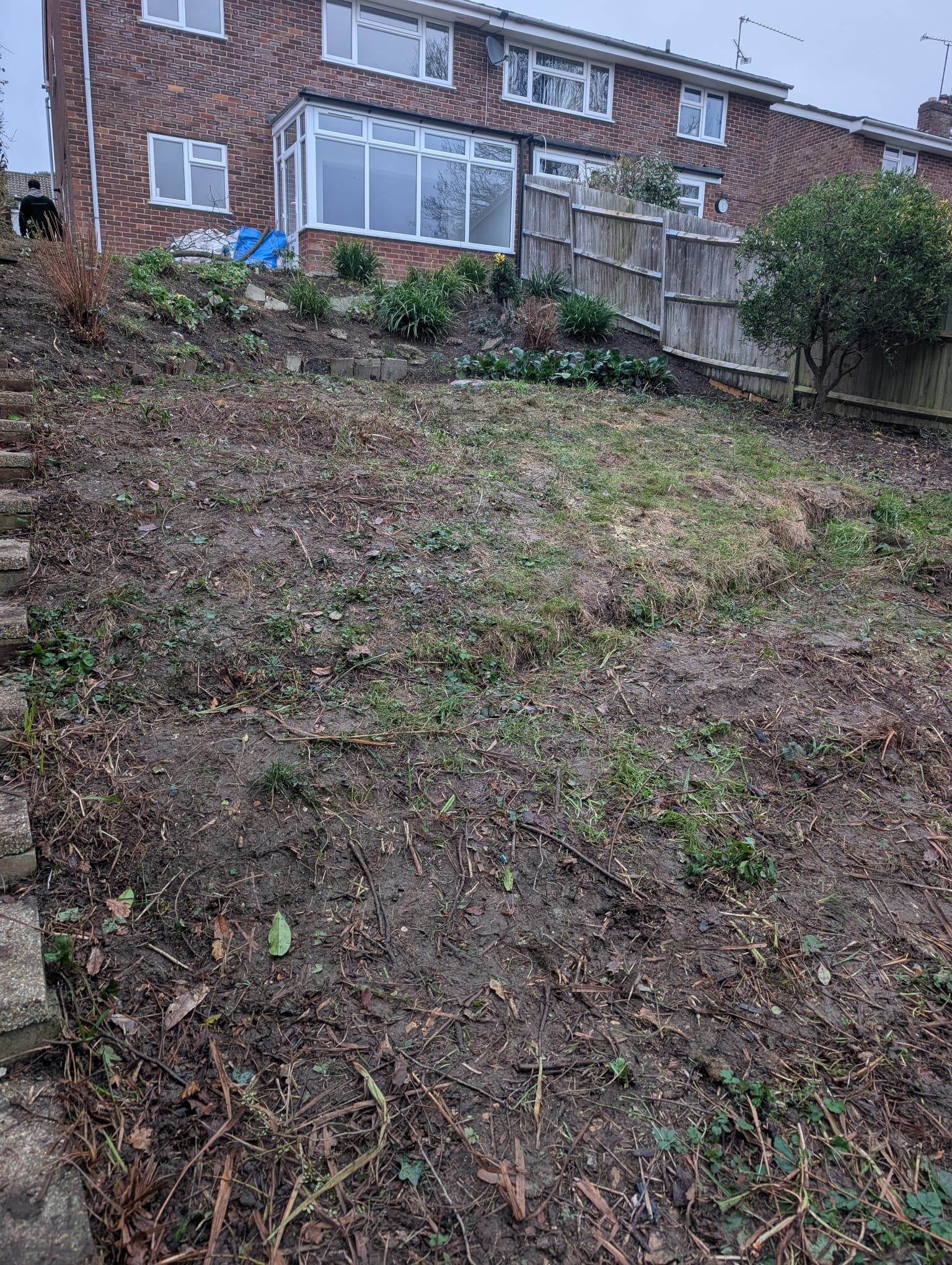 All overgrowth was removed and the garden stripped back to ground level. This stage allowed us to expose the true condition of the site, revealing compacted soil, poor drainage areas, and uneven gradients that would need addressing before any rebuild