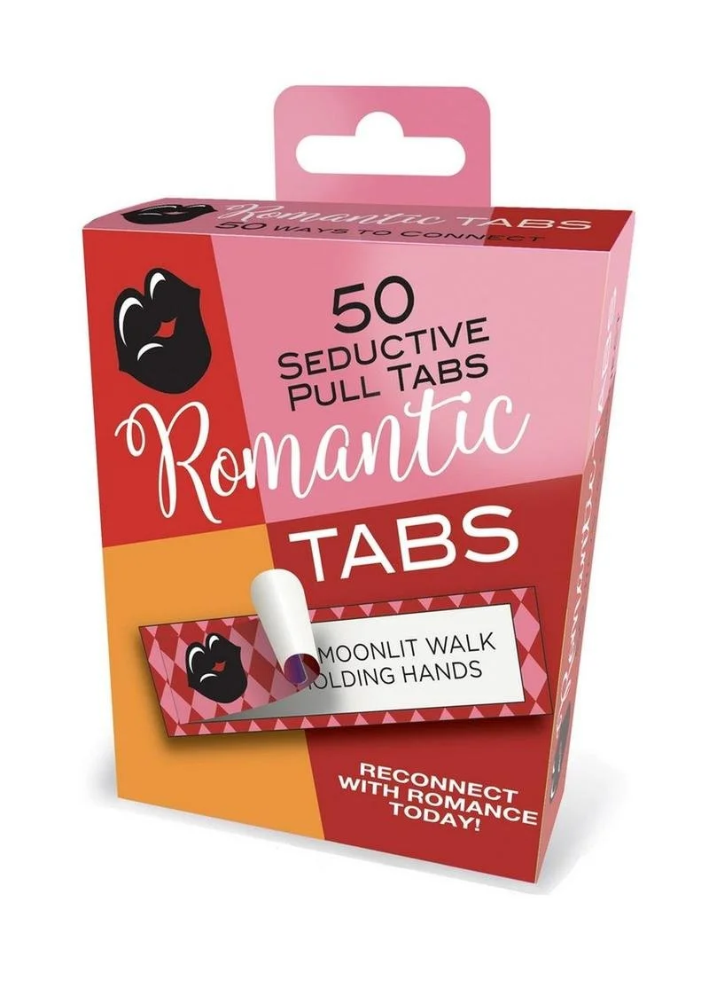 Reconnect with your partner with Romantic Tabs! Discover endless fun and playful activities for you and your partner to experience. Shake out a few tabs from the box and peel back the tab, revealing a unique and playful activity designed to ignite sp