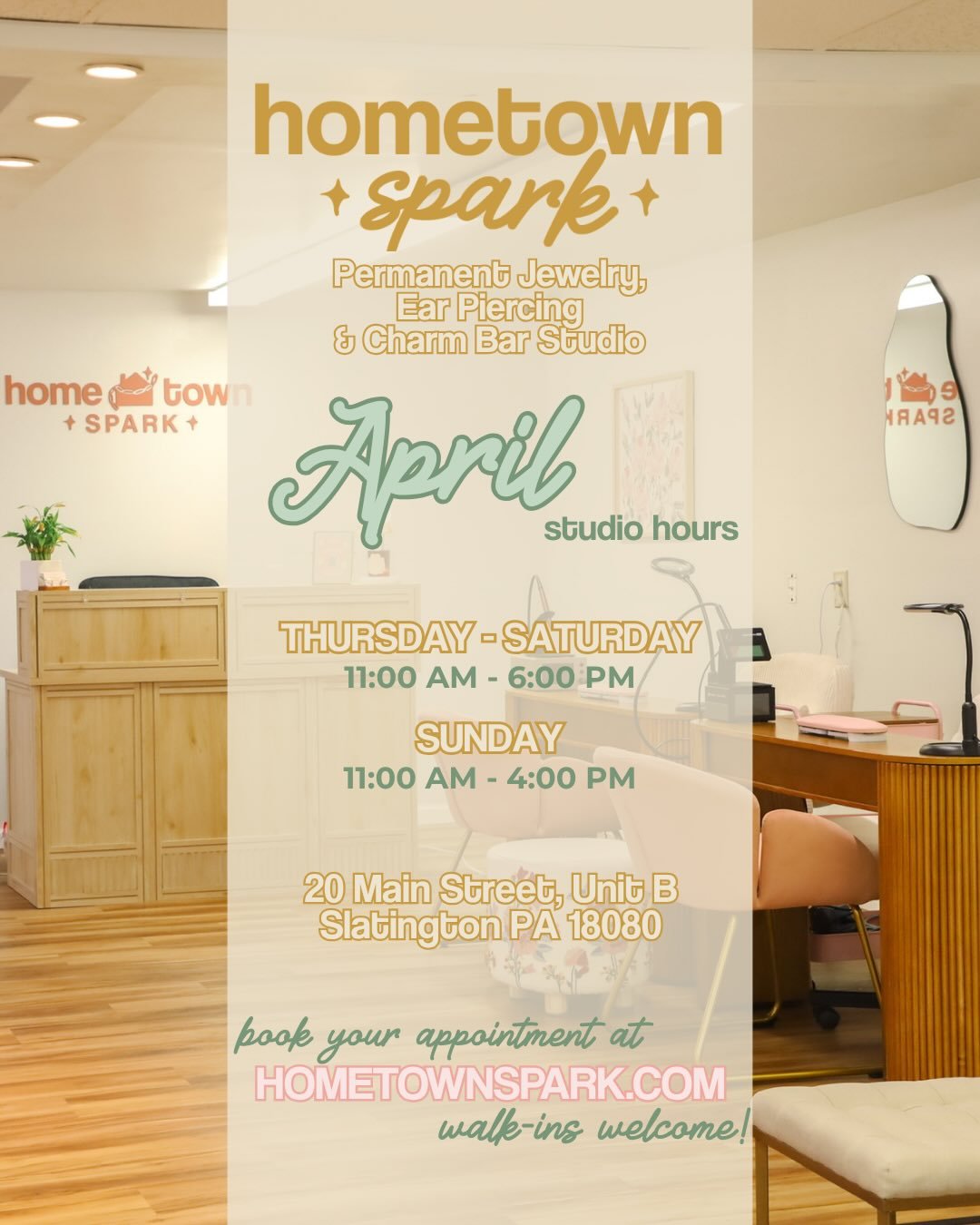 April 2026 Studio Hours ✨🤍

Hoping to get sparked or stabbed soon? These are our most up-to-date studio hours for April! Our hours sometimes vary due to private events and pop-ups, but we will always advertise any closures in advance! Check this pos