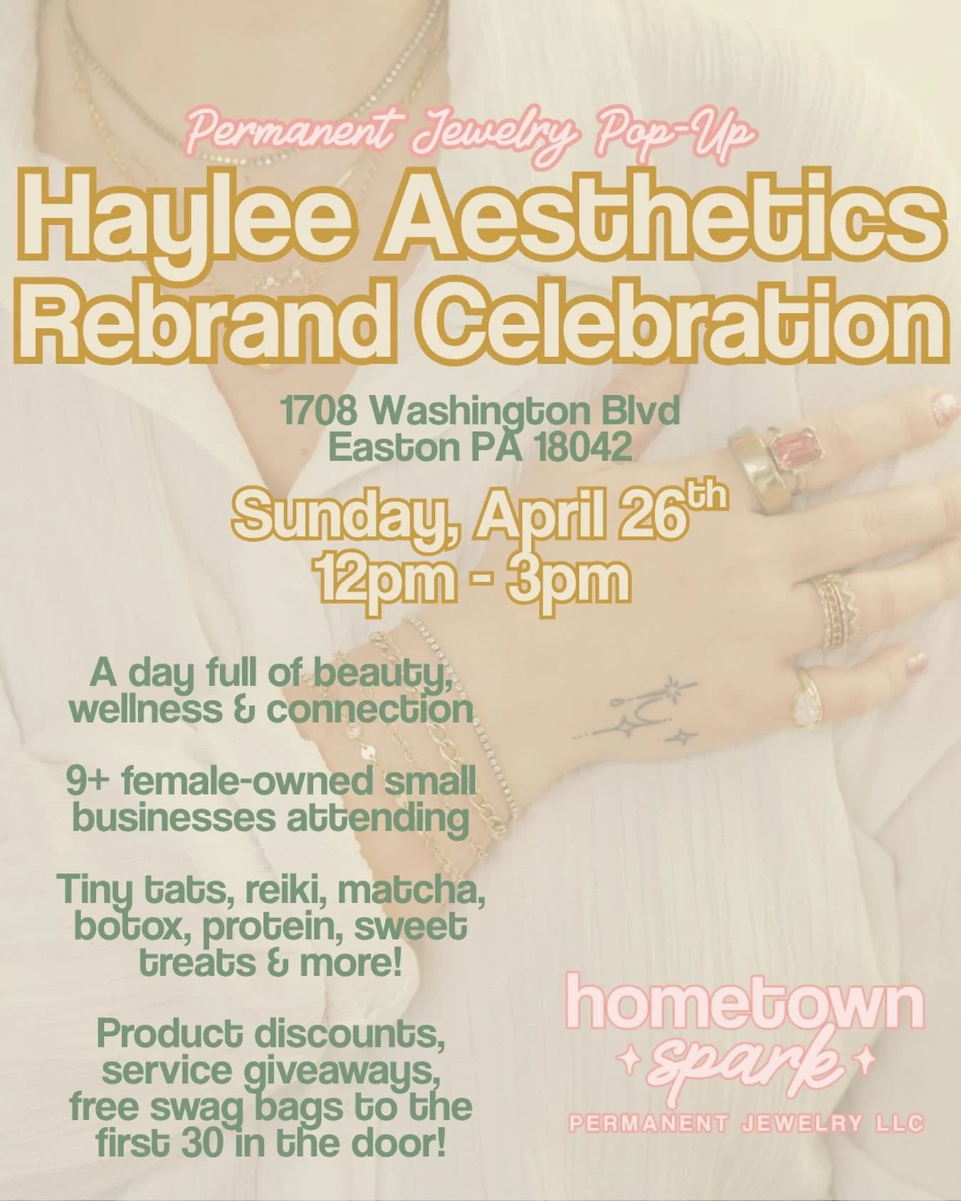 Join us for the ultimate wellness girls day experience, while we help celebrate @hayleeaesthetics rebrand ✨

April 26 | @hayleeaesthetics Rebrand Celebration | 1708 Washington Blvd, Easton PA 18042 🫧