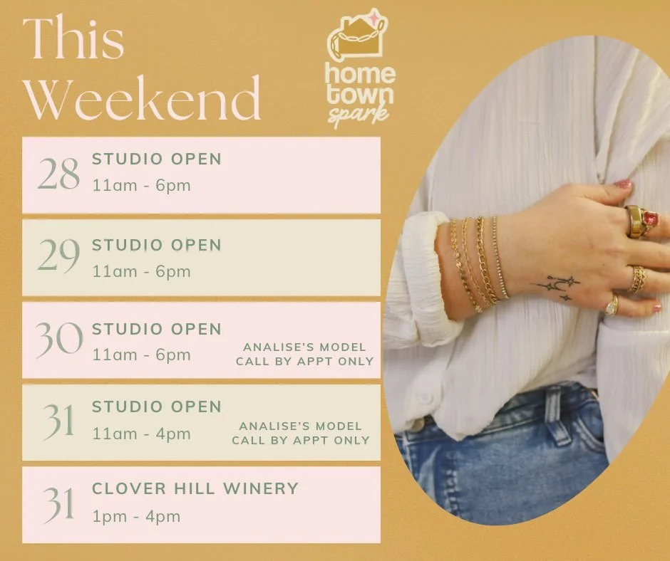 Fun-filled weekend coming up around here 🤩 Grab the last few spots for Analise&rsquo;s model call at the link in our bio!

Regular Studio Hours | Thurs, Fri, Sat 11:00 - 6:00 PM | Sun 11:00 - 4:00 PM 🏠

May 31 | @cloverhillwinery Breast Cancer Awar