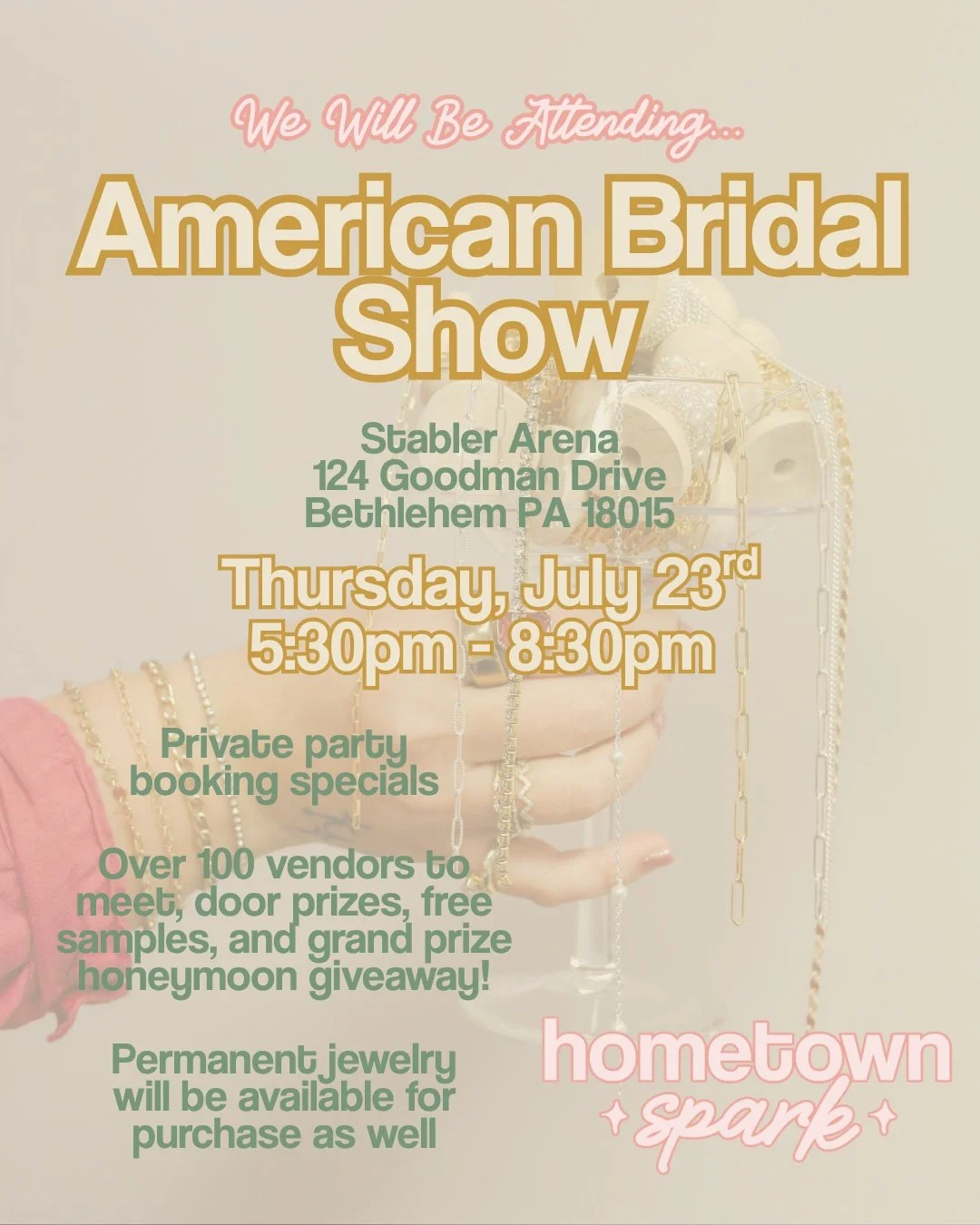 Calling all future brides 🤍 Catch us at the @americanbrideshow at Stabler Arena next Thursday, July 23rd from 5:30-8:30pm! Permanent jewelry makes a meaningful addition to bachelorette celebrations, a personalized take on bridal party gifting, or a 