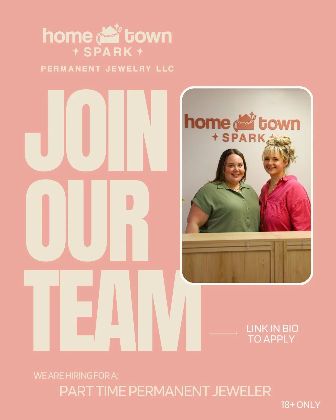 ✨ WE'RE HIRING! ✨

Hometown Spark is looking for our next Permanent Jewelry Artist to join the team! If you've been looking for a fun, unique, and fast-paced part-time job where no two days are the same, this might be the perfect fit for you!

We're 